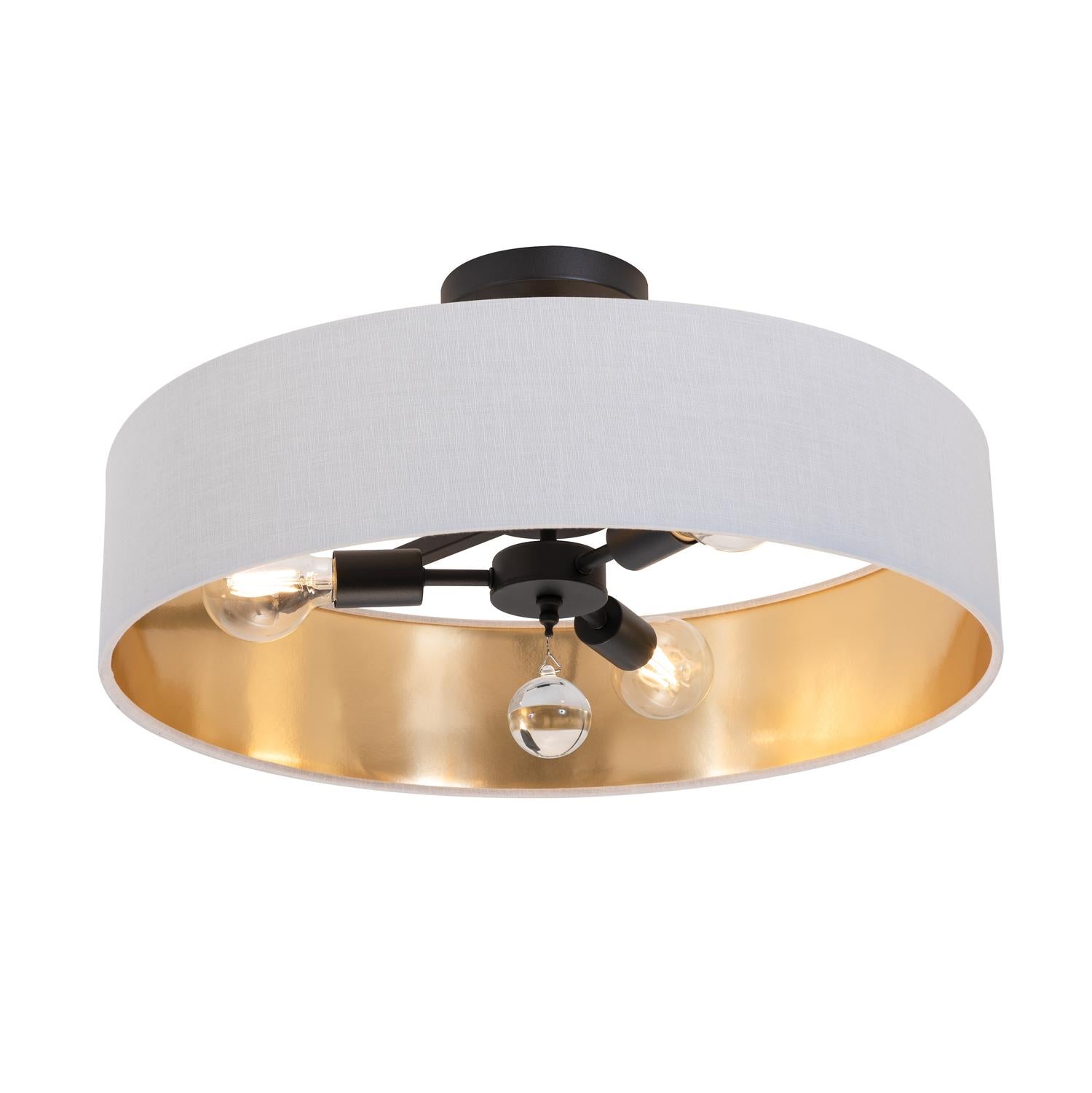 Celine 24'' 3-Light Convertible Pendant Light, Black Finish with White/Gold shade