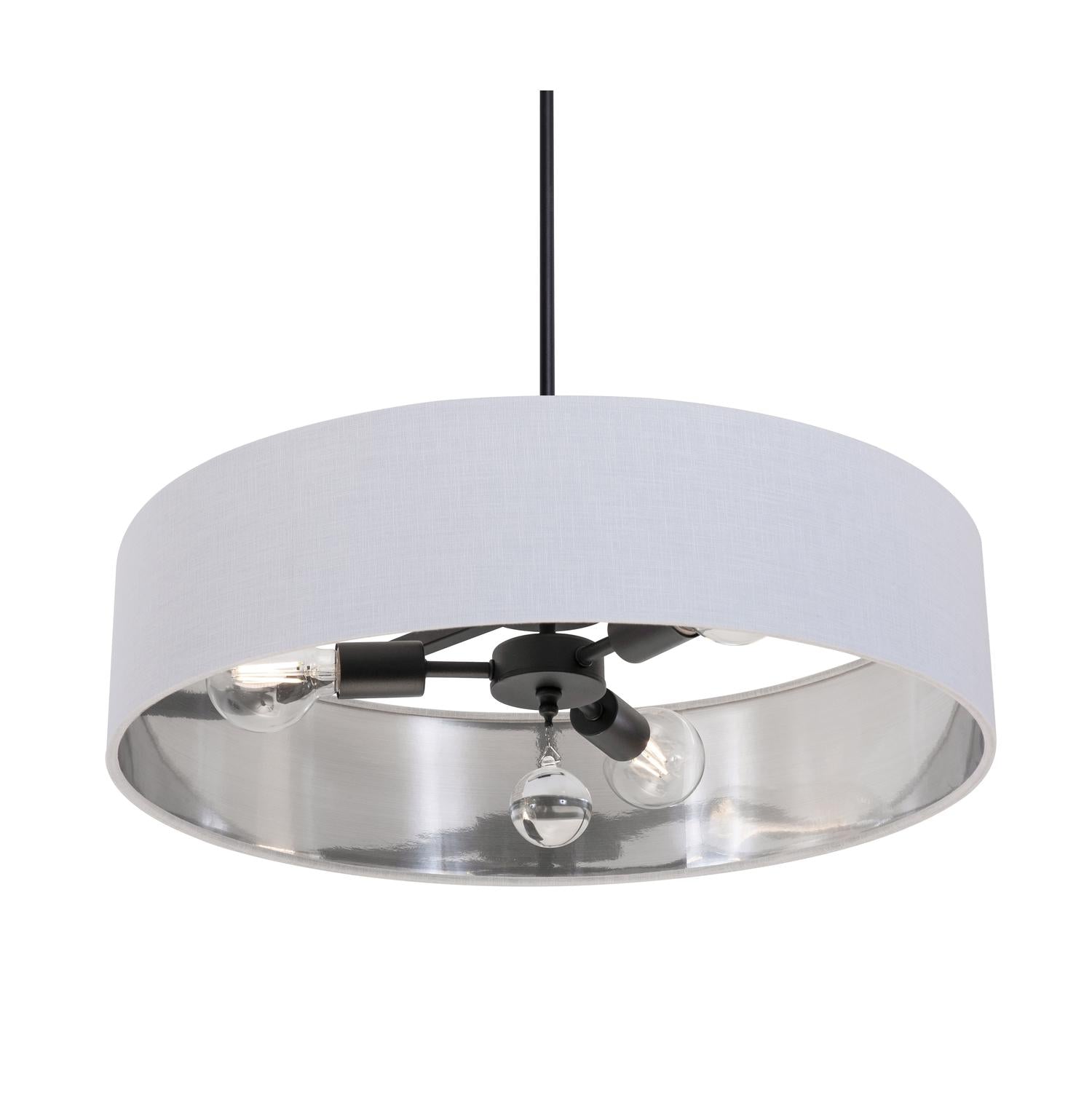 Celine 24'' 3-Light Convertible Pendant Light, Black Finish with White/Silver shade