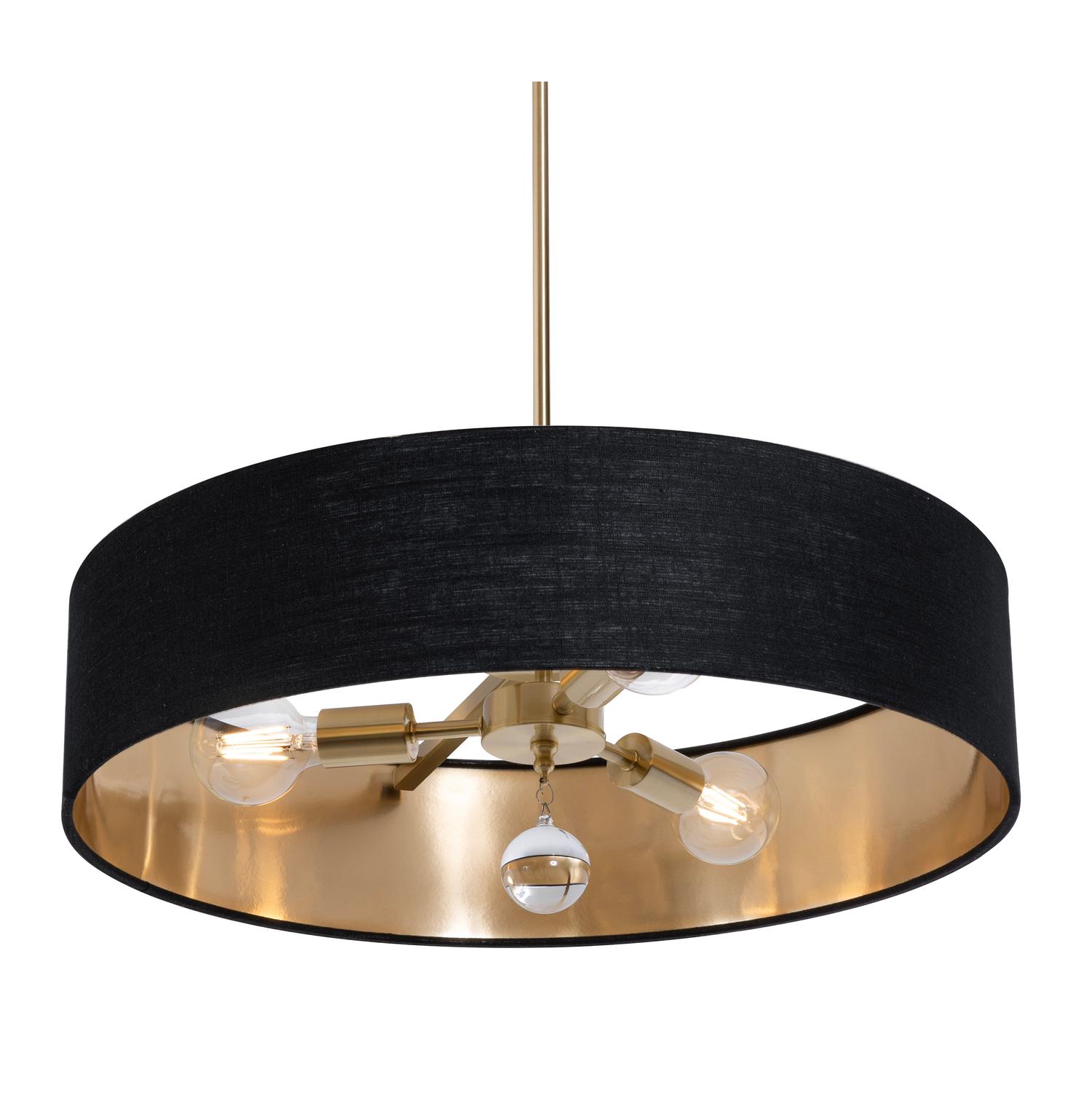 Celine 24'' 3-Light Convertible Pendant Light, Satin Brass Finish with Black/Gold shade