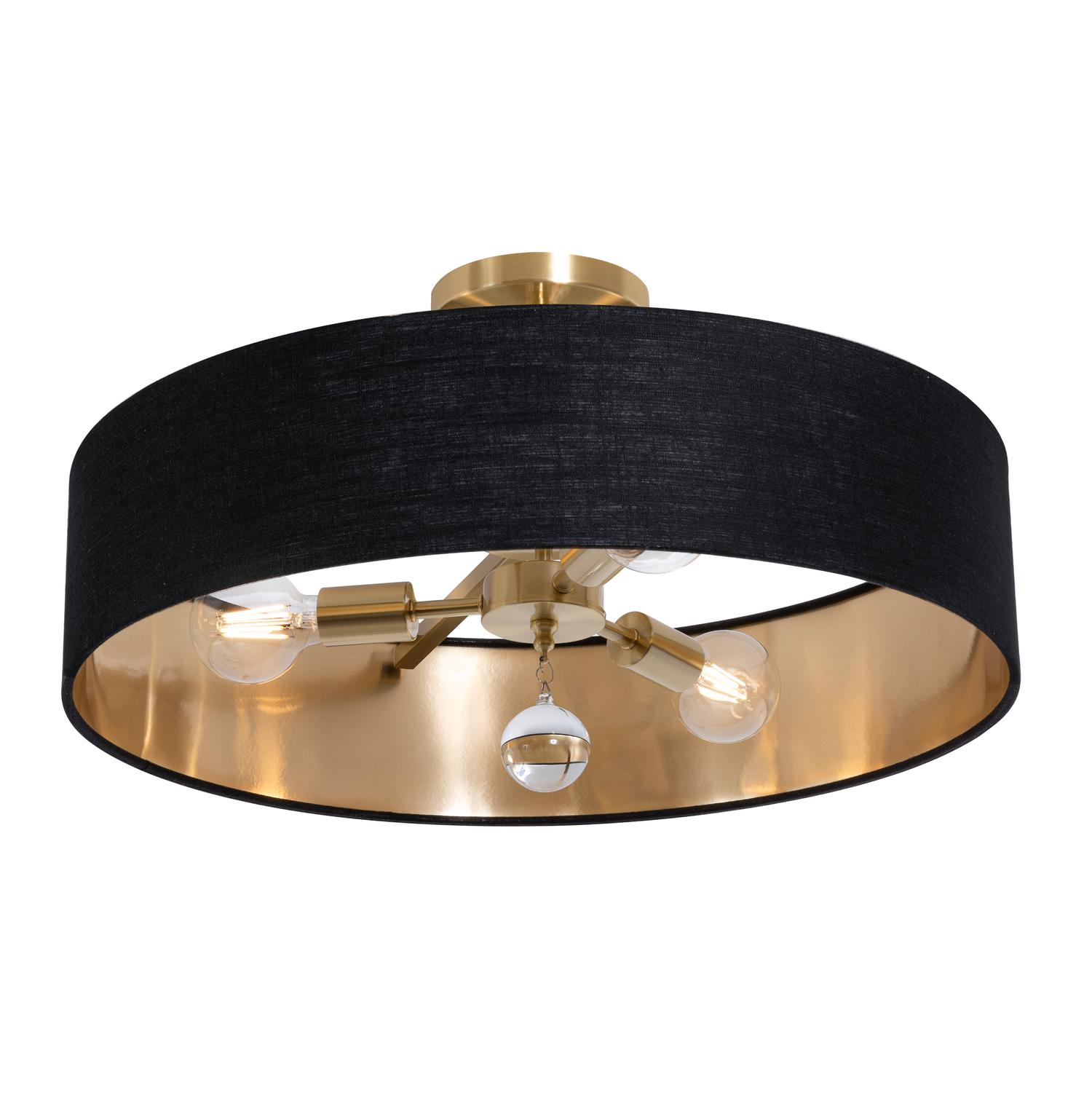 Celine 24'' 3-Light Convertible Pendant Light, Satin Brass Finish with Black/Gold shade