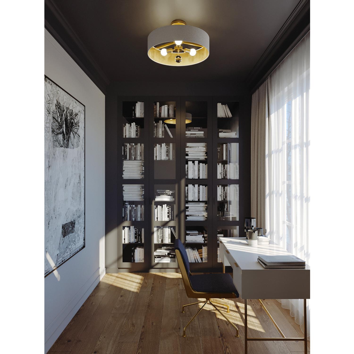 Celine 24'' 3-Light Convertible Pendant Light, Satin Brass Finish with Black/Silver shade