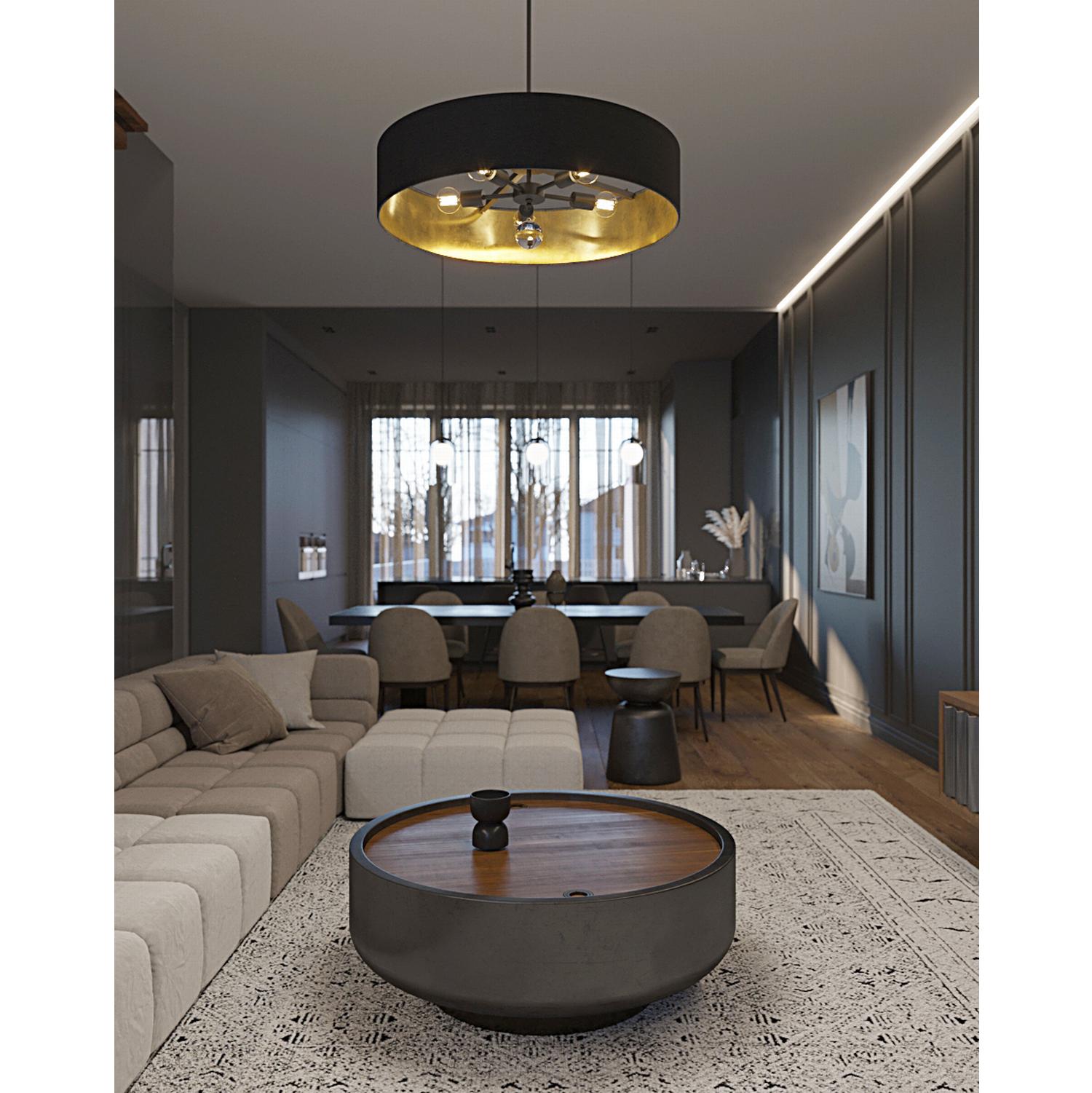 Celine 30'' 5-Light Convertible Pendant Light, Black Finish with Black/Gold shade