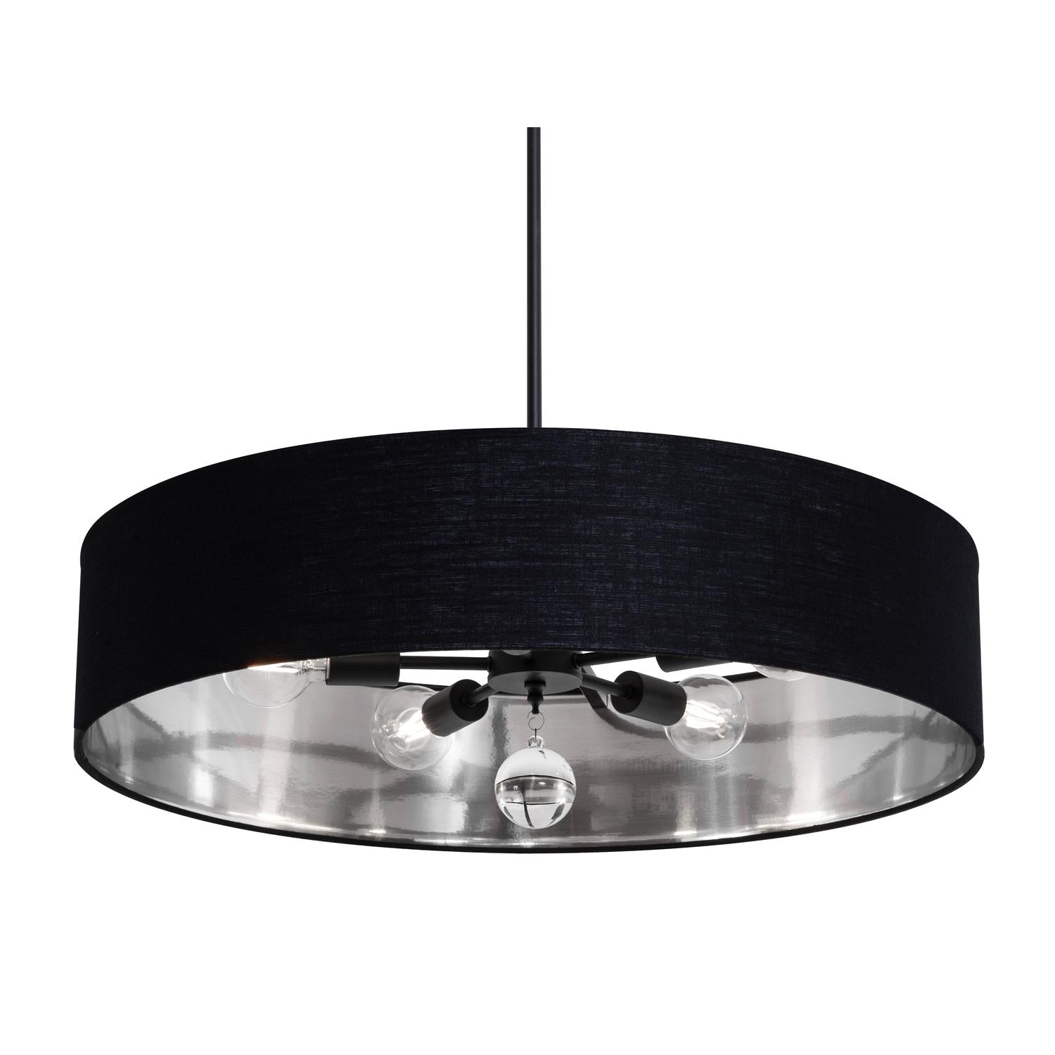 Celine 30'' 5-Light Convertible Pendant Light, Black Finish with Black/Silver shade