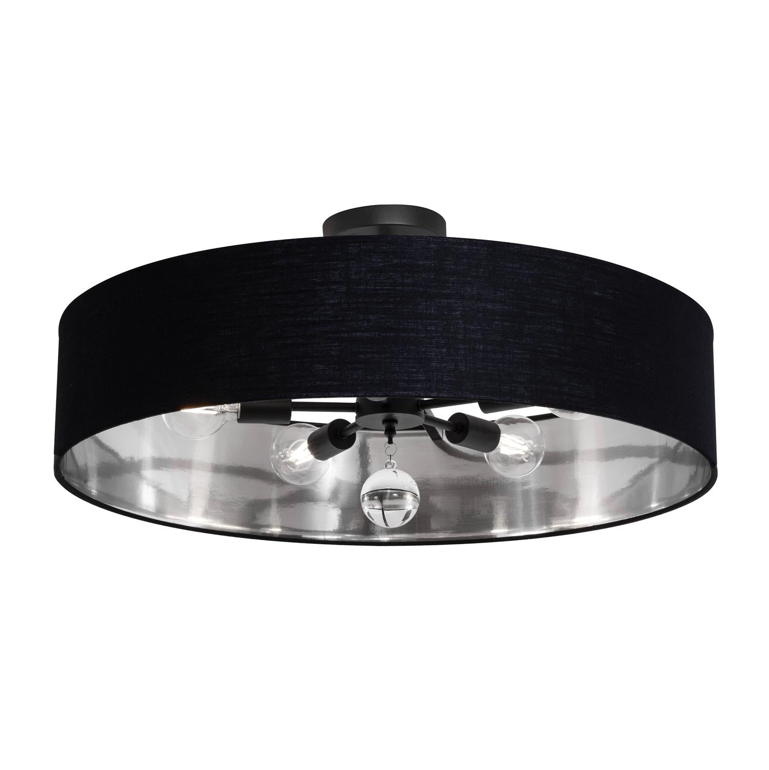 Celine 30'' 5-Light Convertible Pendant Light, Black Finish with Black/Silver shade