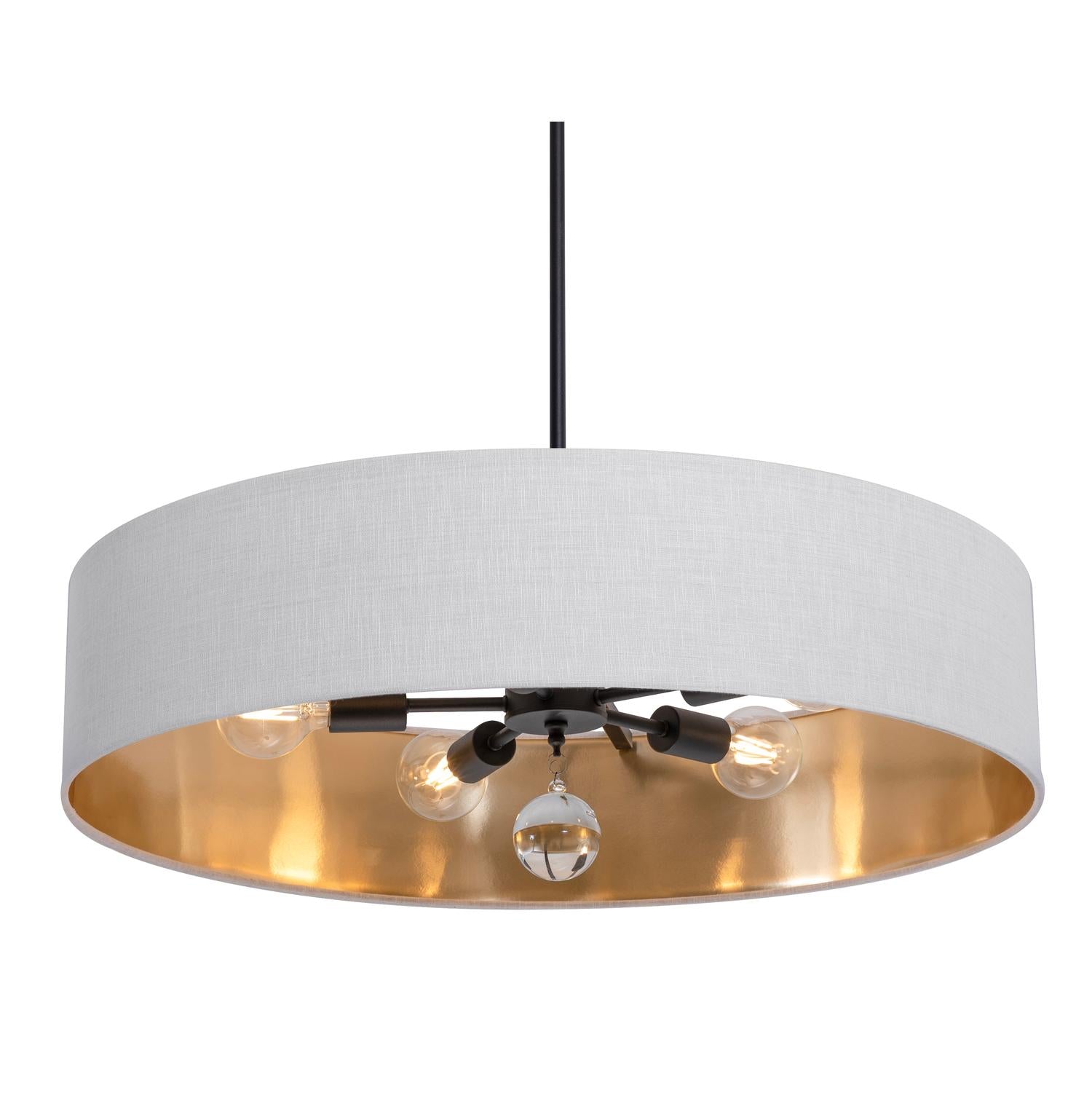 Celine 30'' 5-Light Convertible Pendant Light, Black Finish with White/Gold shade