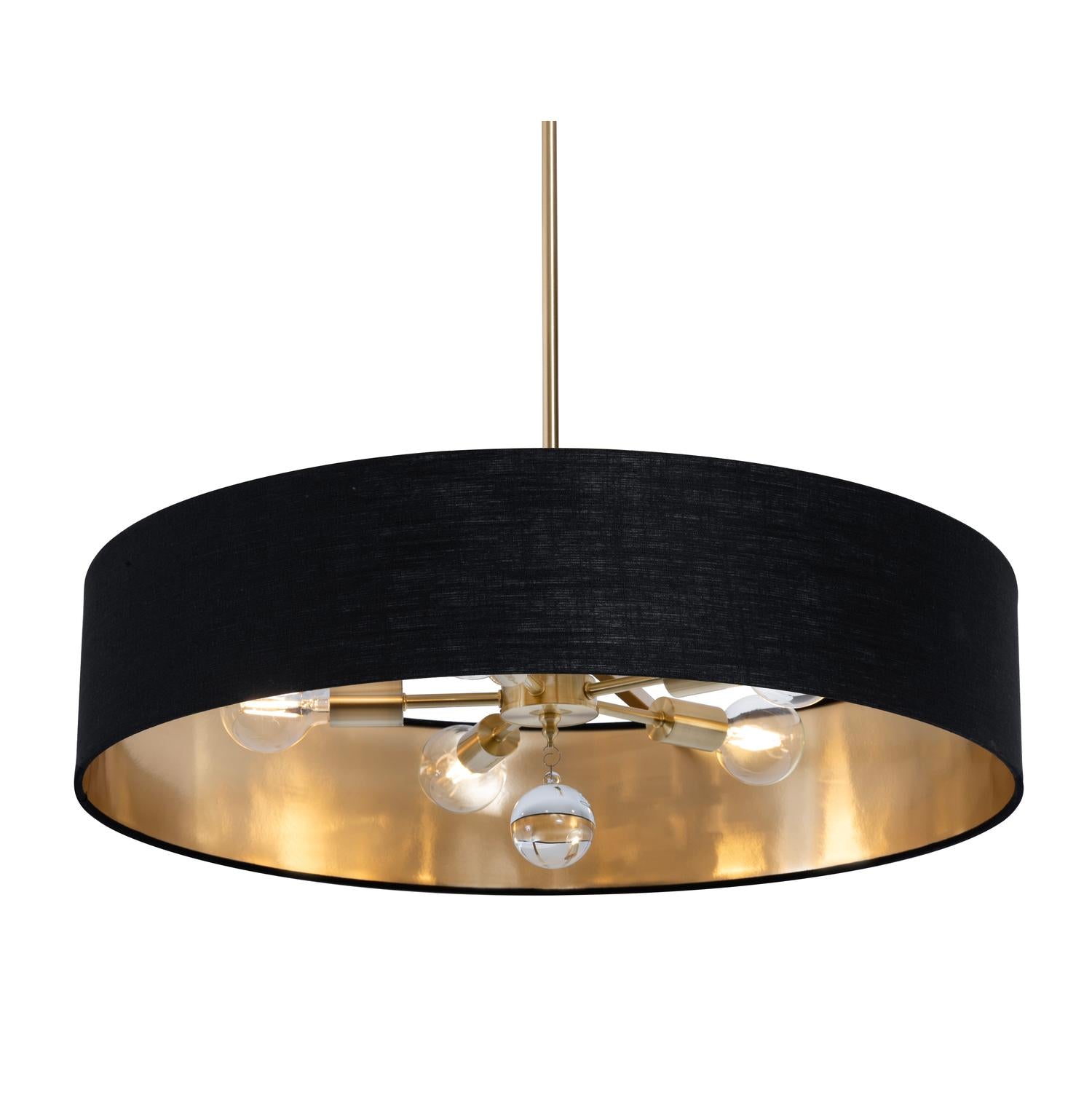 Celine 30'' 5-Light Convertible Pendant Light, Satin Brass Finish with Black/Gold shade