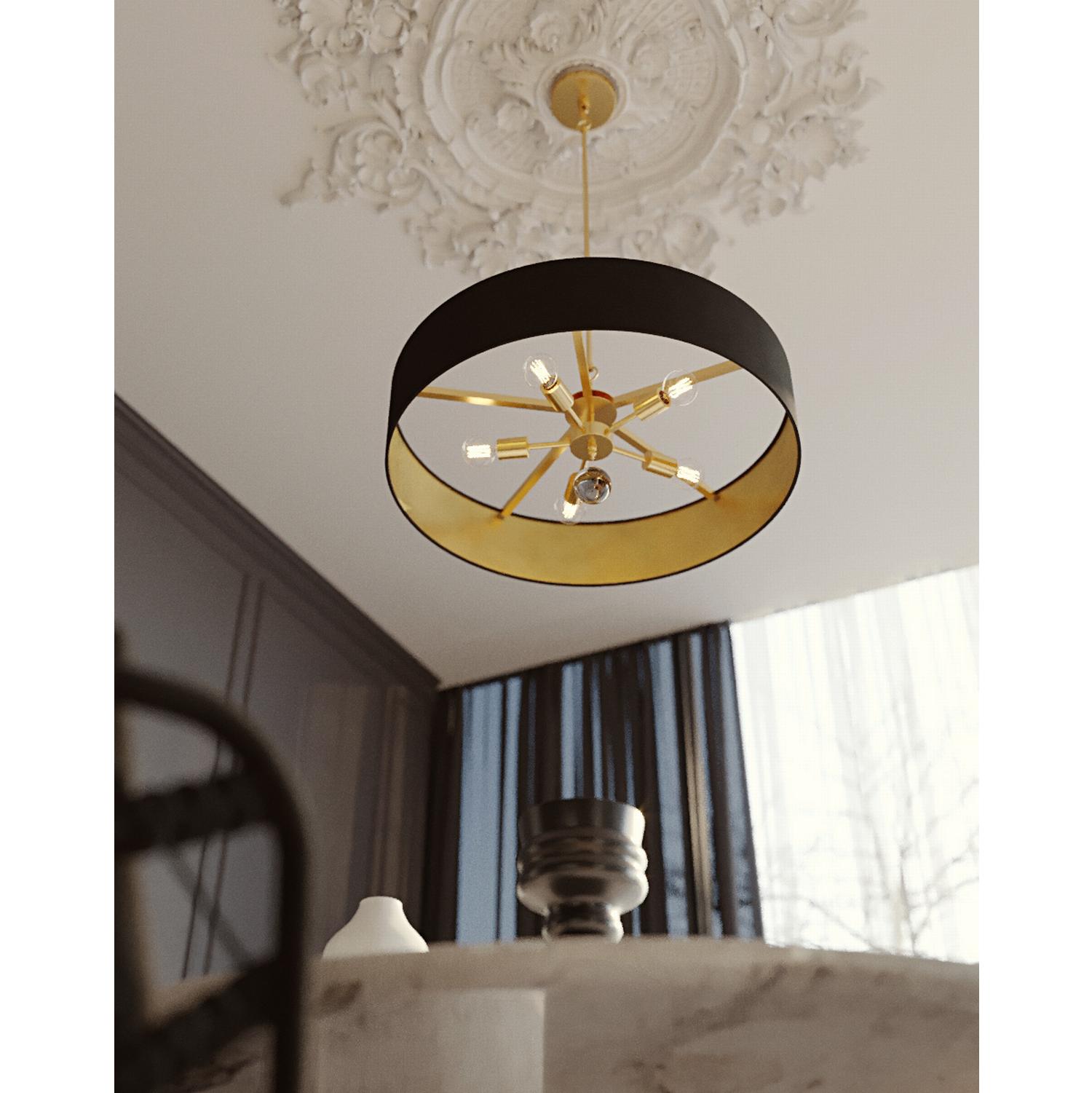 Celine 30'' 5-Light Convertible Pendant Light, Satin Brass Finish with Black/Gold shade