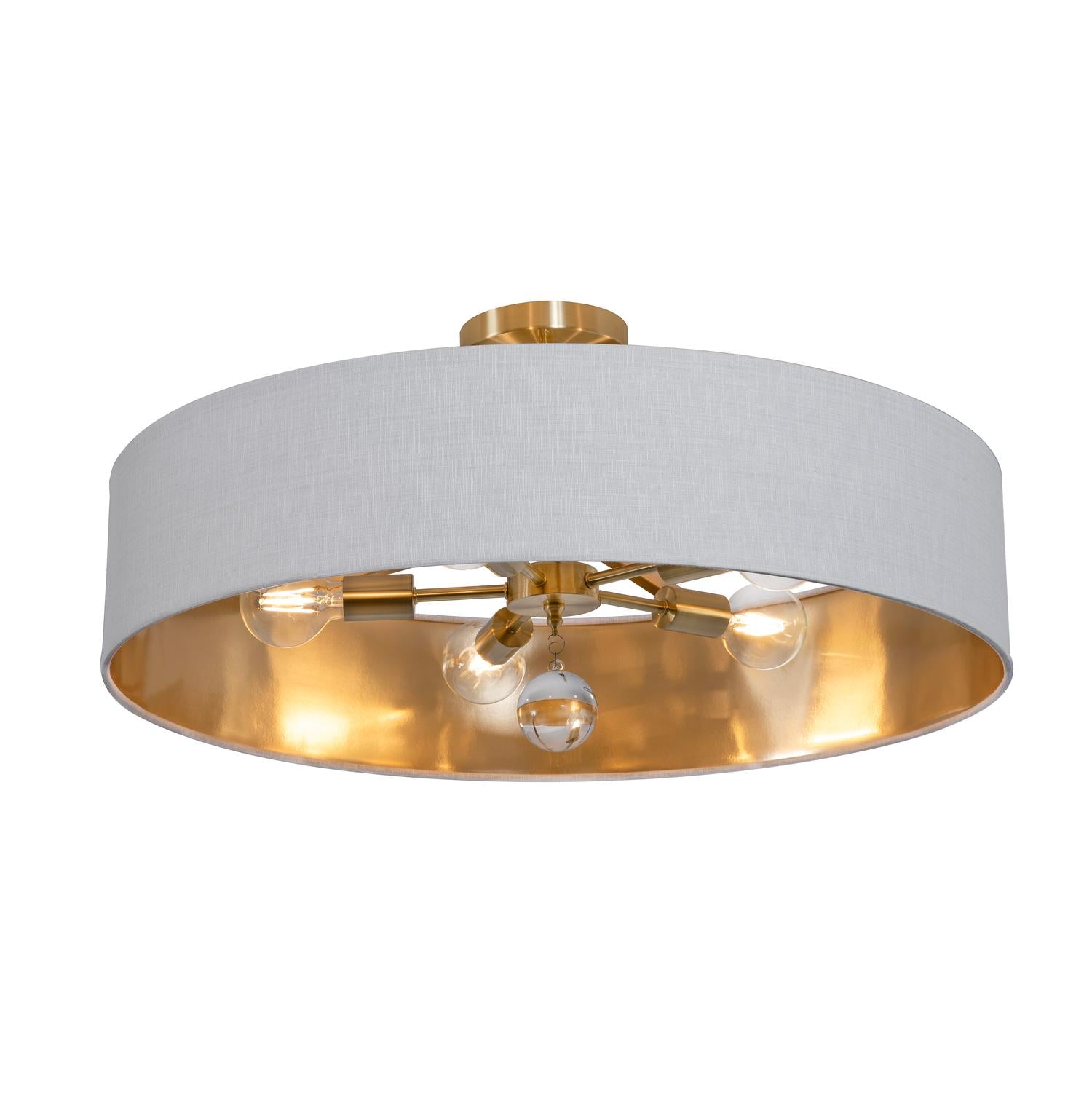 Celine 30'' 5-Light Convertible Pendant Light, Satin Brass Finish with Black/Silver shade