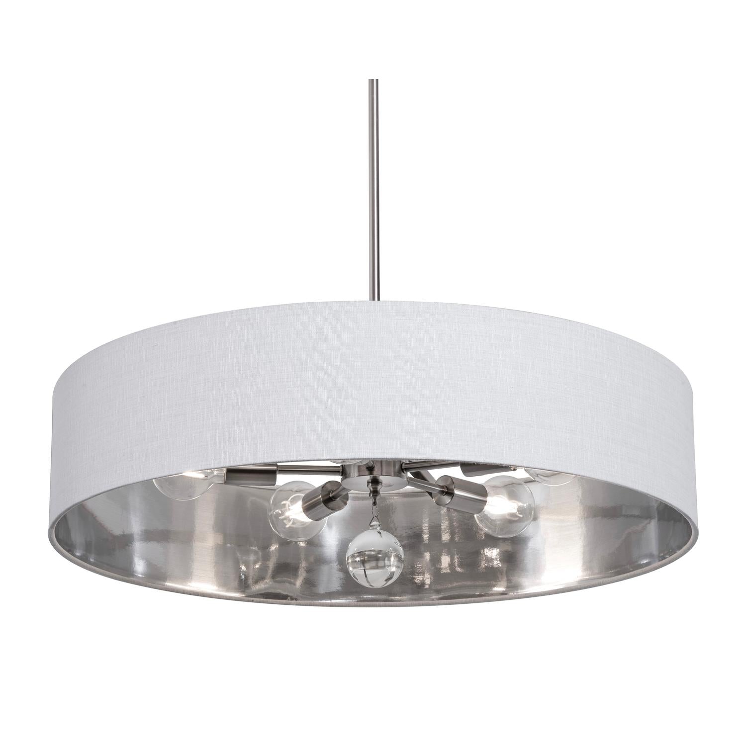 Celine 30'' 5-Light Convertible Pendant Light, Satin Nickel Finish with White/Silver shade