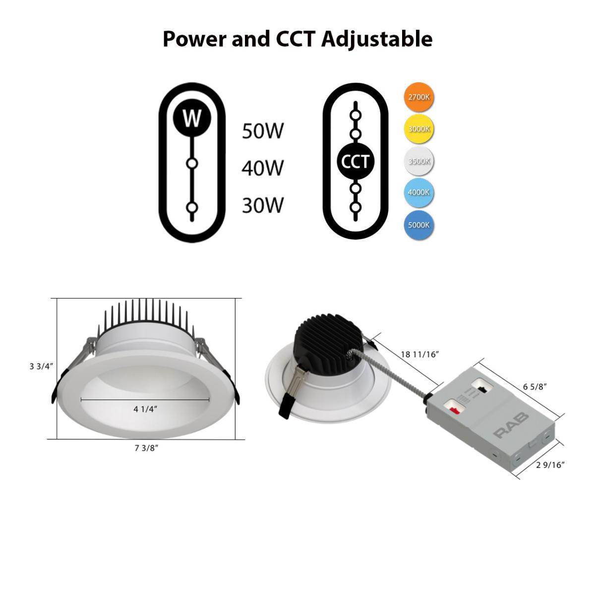 6" Commercial Downlight, 5000 Lumens, 32|43|55W, 2700K to 5000K, 0-10V, 120-277V