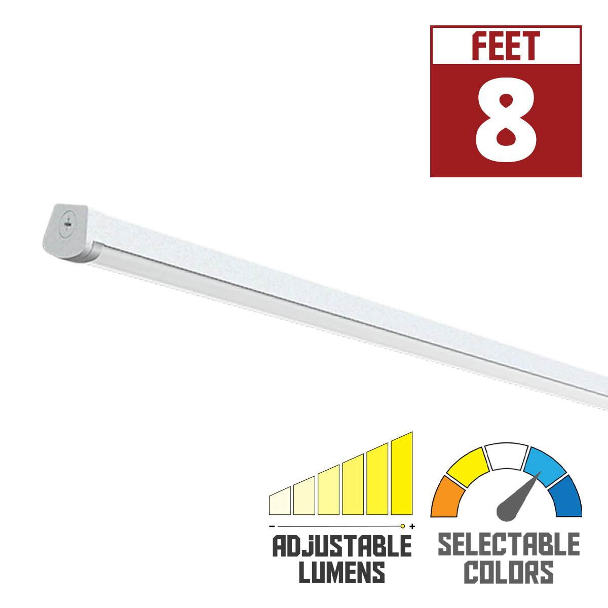 8ft LED Strip Light Fixture, 13500 Lumens, 42/64/88 Watts, 35K/40K/50K, 120-277V - Bees Lighting