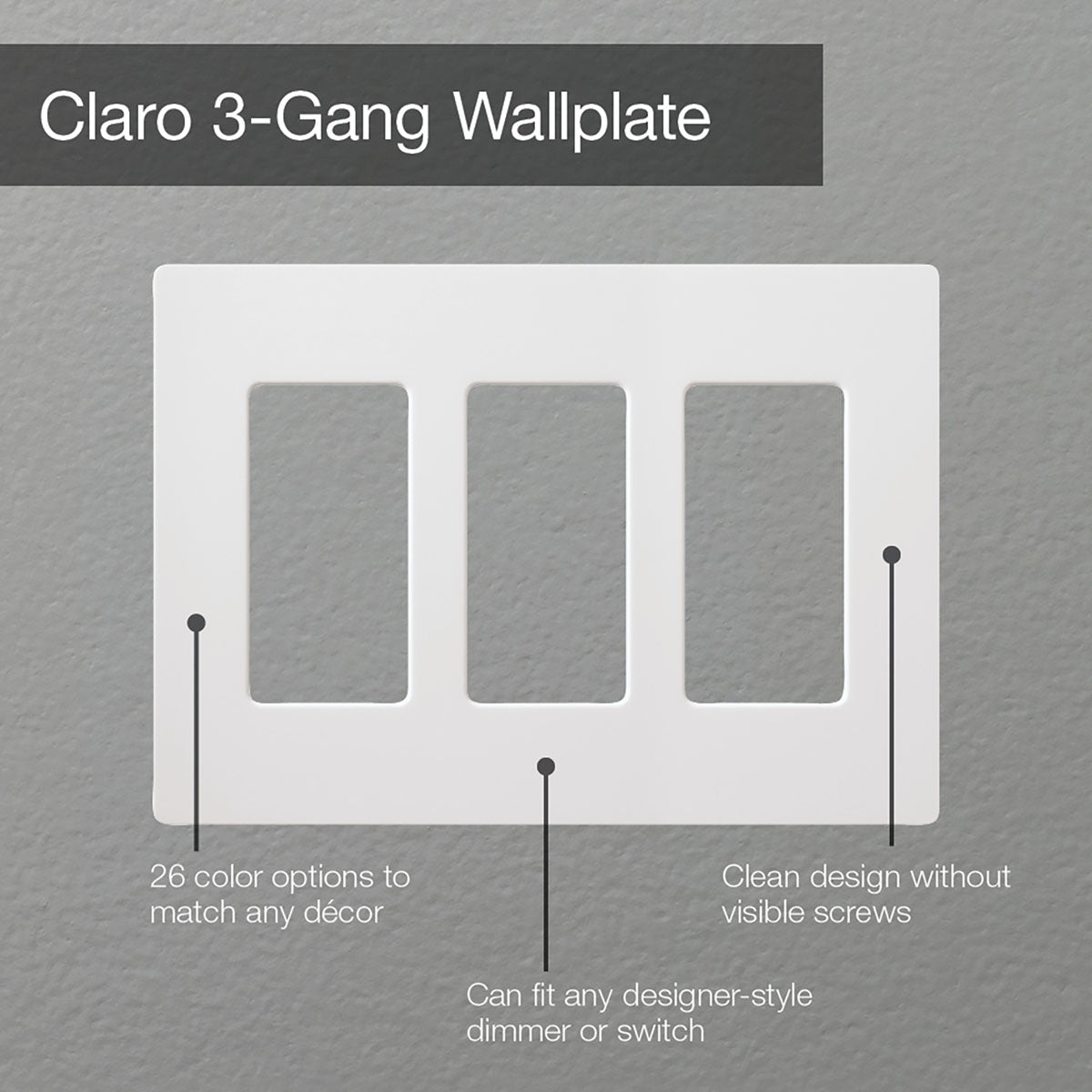 Claro 3-Gang Decorator Rocker Wall Plate Black