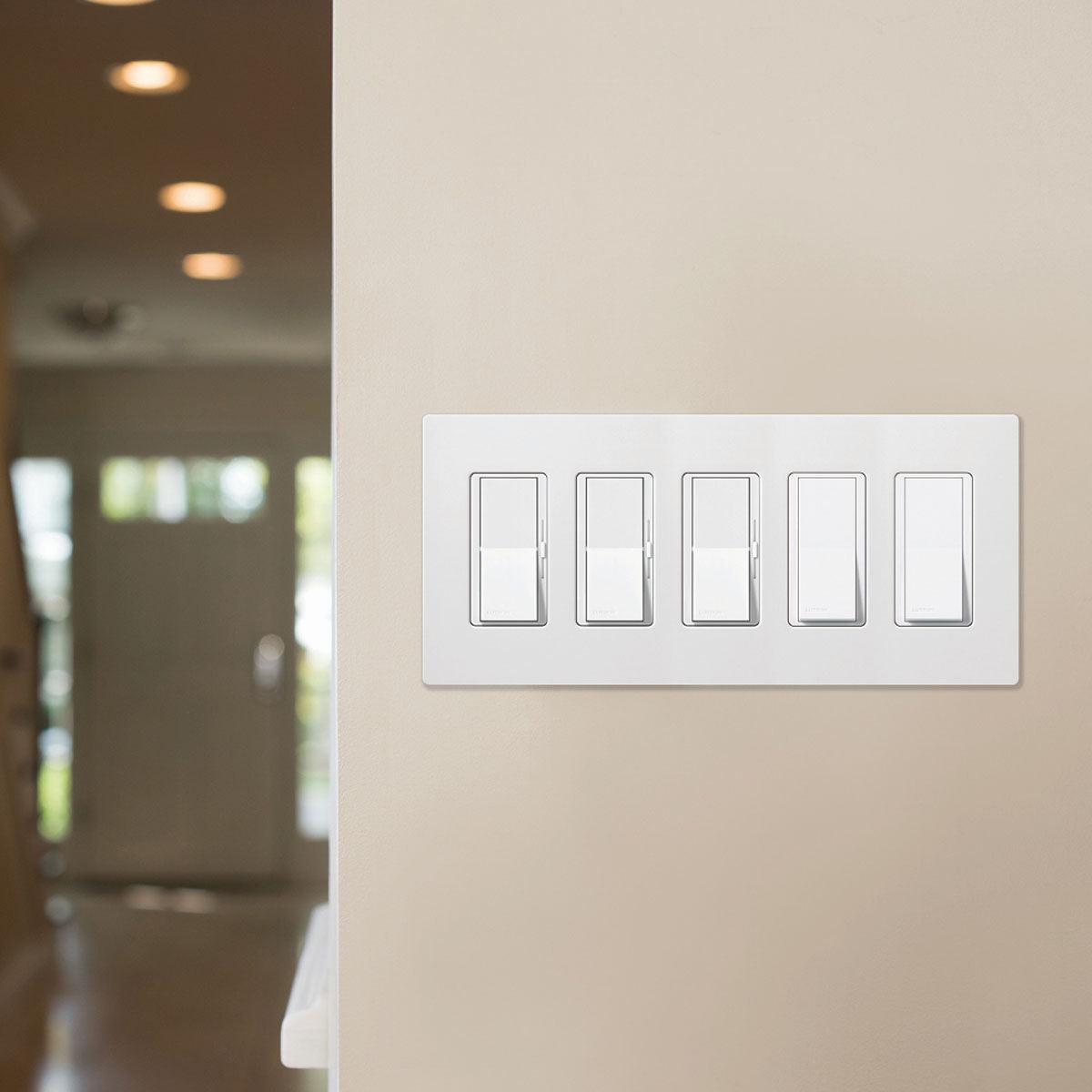 Claro 5-Gang Decorator Rocker Wall Plate White - Bees Lighting