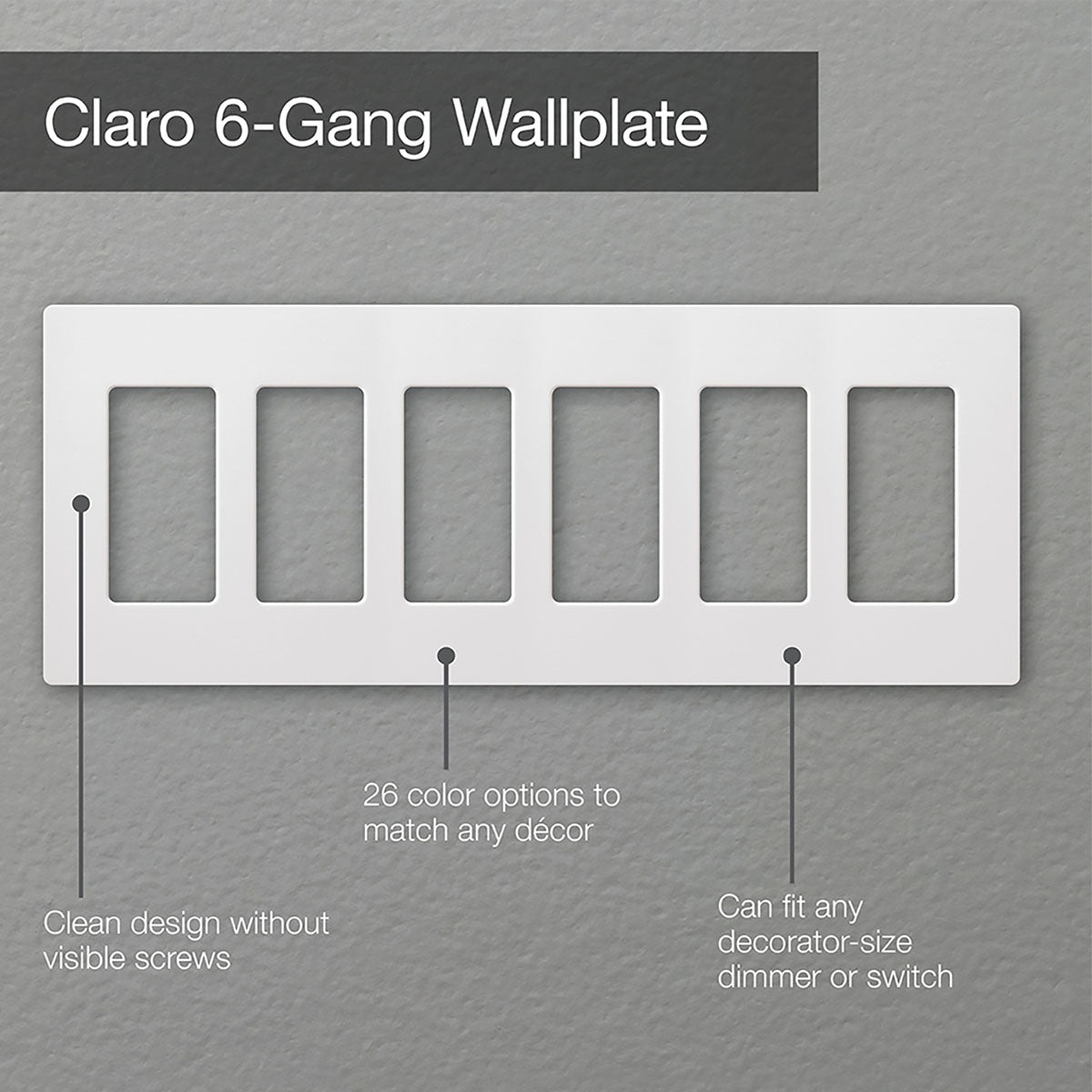 Claro 6-Gang Decorator Rocker Wall Plate Black