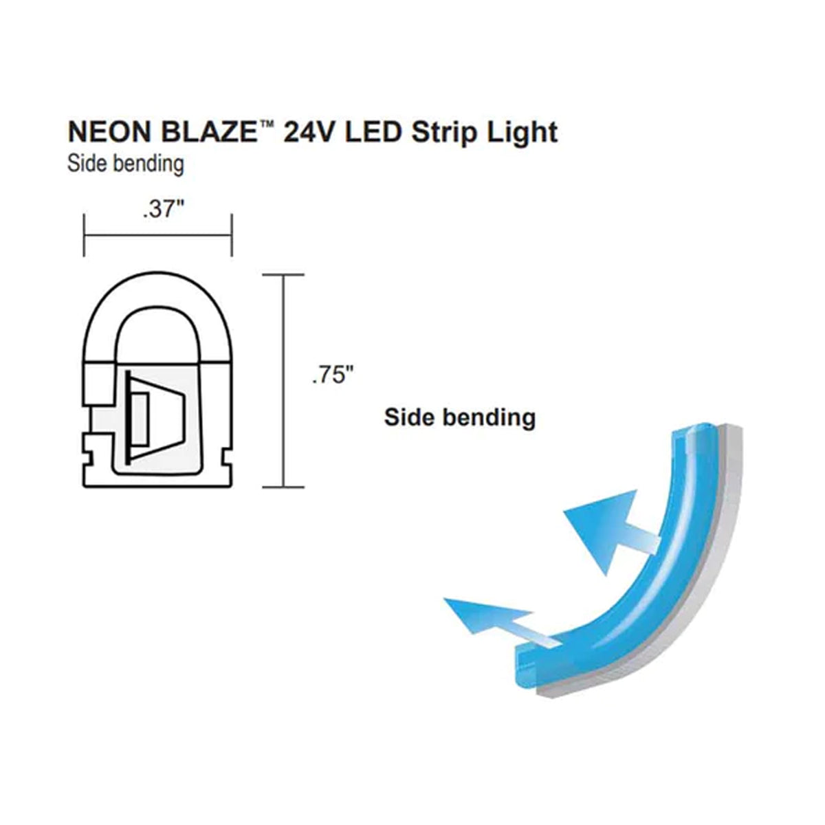 BLAZE Blue Neon LED Strip Light, 32 feet Reel, 24V, Side Bending