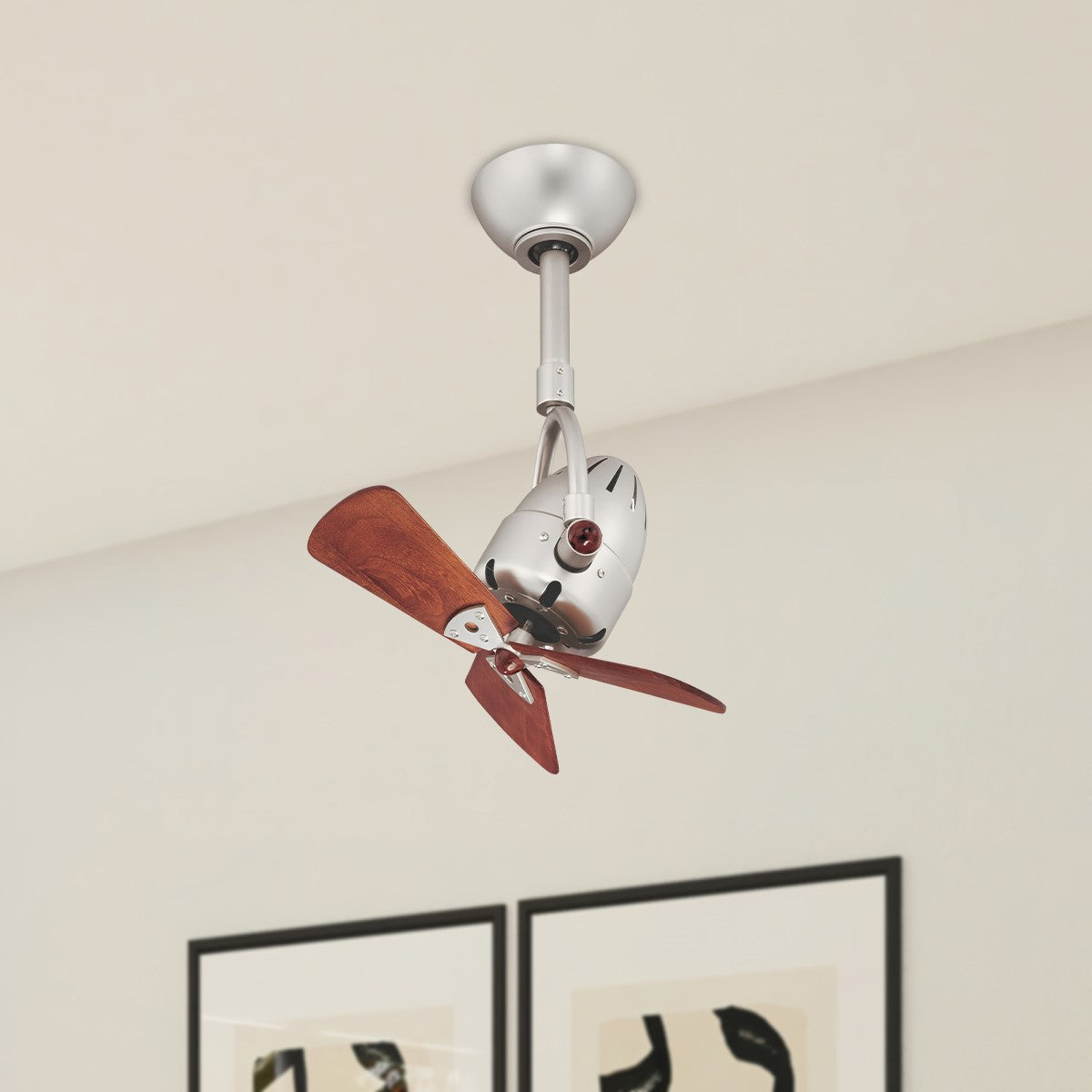 Diane 16 Inch Oscillating Directional Ceiling Fan, Brushed Nickel with Mahogany Blades