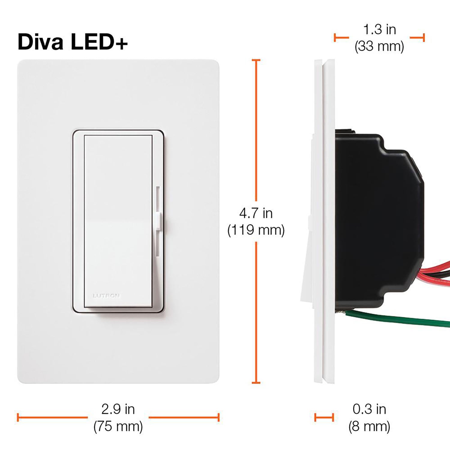 Diva LED+ Dimmer Switch, 150-Watt, Single Pole or 3-Way, White