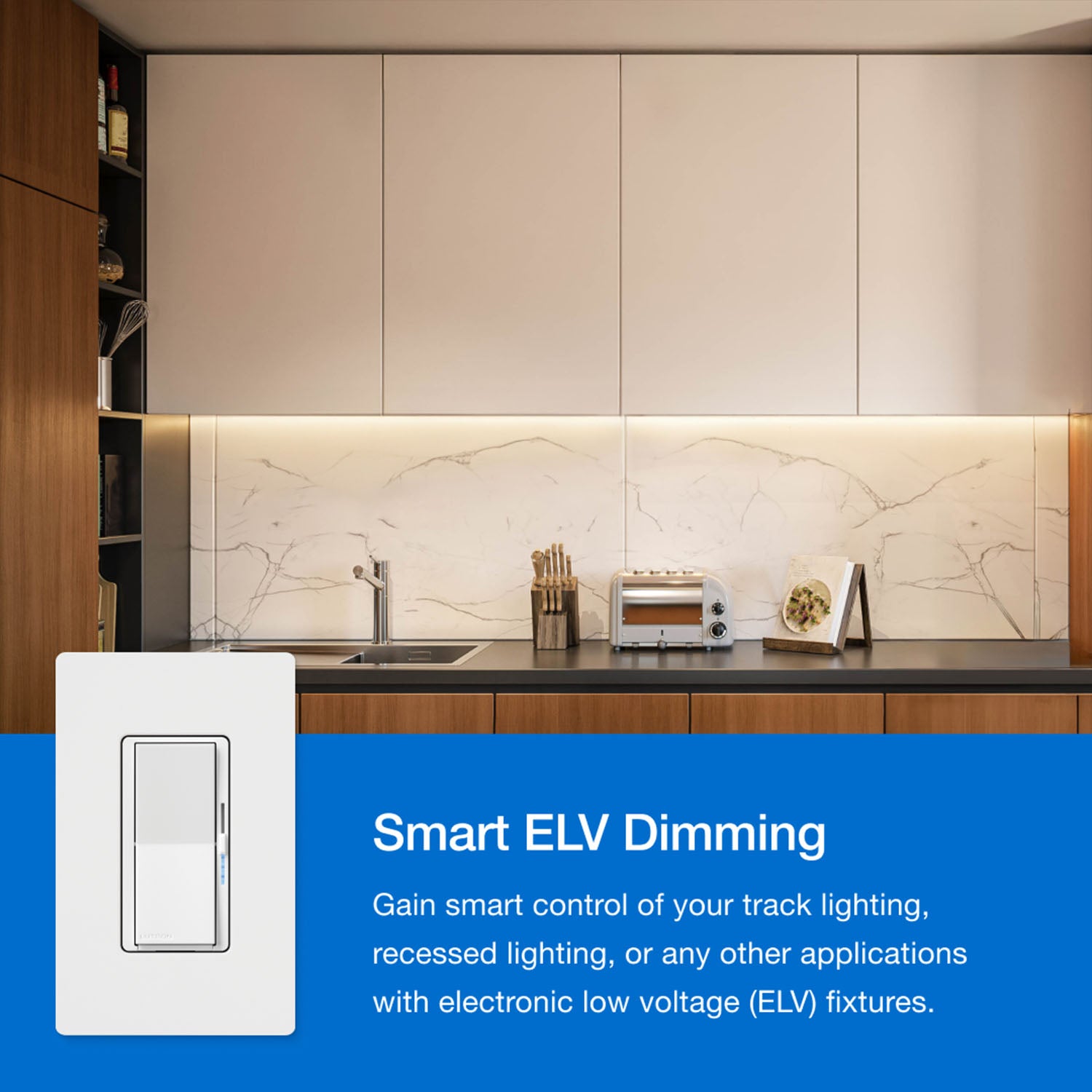 Caseta Smart Dimmer Switch ELV+, 250 Watts, Neutral Required, White