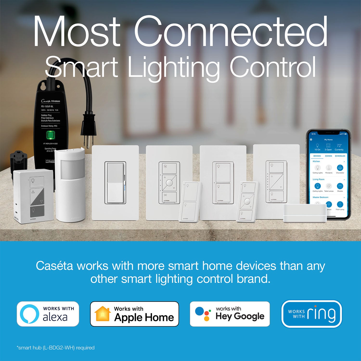 Caseta Diva Smart Dimmer Switch, 150-Watt LED, 3-Way/Multi-Location, Light Almond