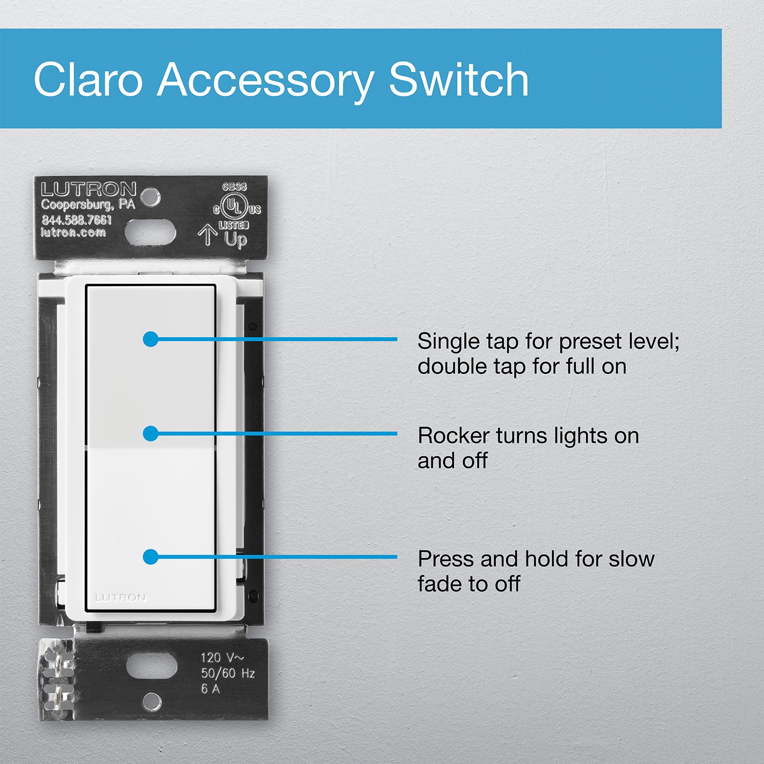 Lutron Caseta Claro Smart Accessory Switch, Not for Standalone Use, Black - Bees Lighting