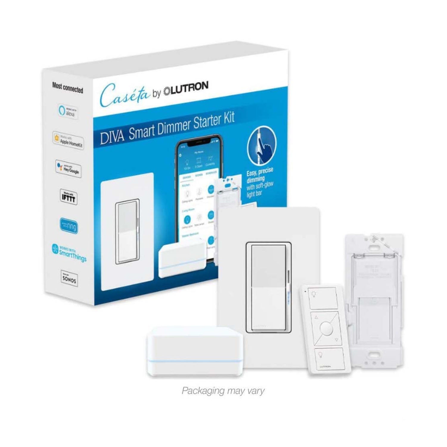 Caseta Wireless Smart Dimmer Starter Kit with Smart Hub and Pico Remote, 150-Watt LED