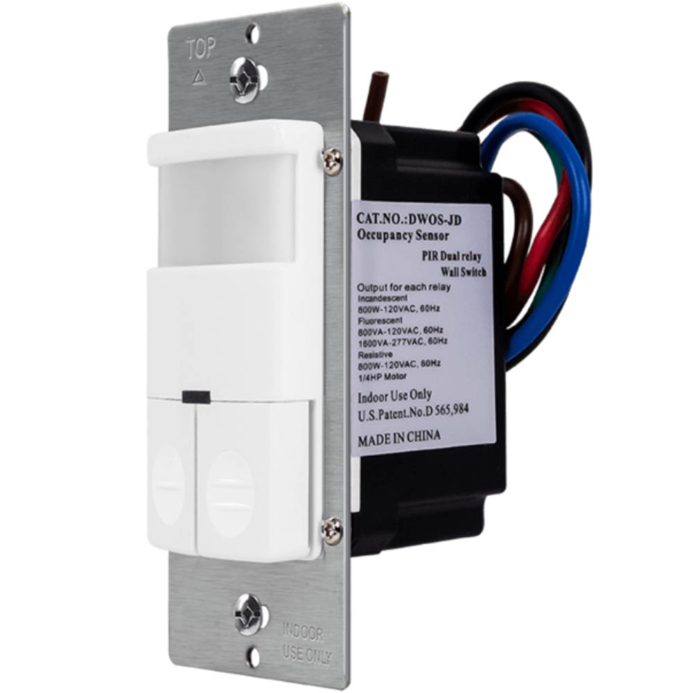 PIR 180º Occupancy|Vacancy Motion Sensor Switch, Dual Relay, 6A, 120-277V, White