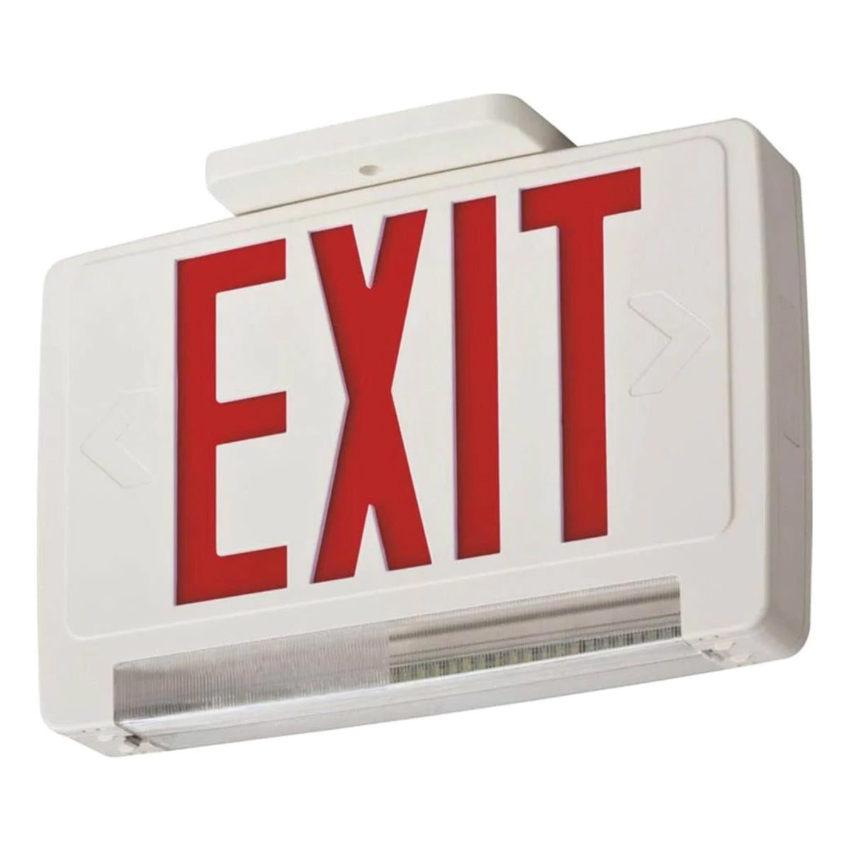 LED Combo Exit Sign, Universal Face with Red Letters, White Finish, Battery Backup Included, Self-Diagnostics