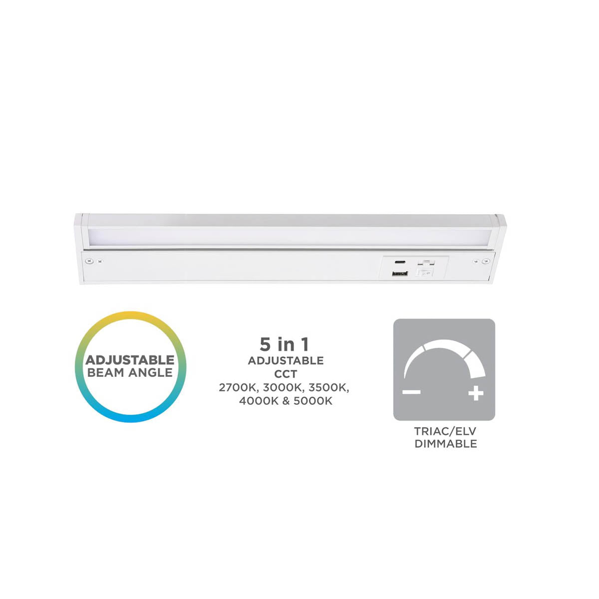 Elena 10-Inch Under Cabinet LED Light, Selectable CCT 2700K to 5000K, 120V, White