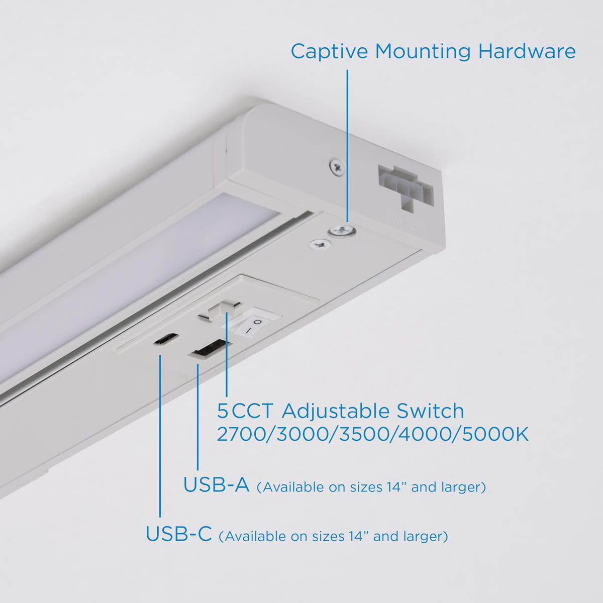 Elena 10-Inch Under Cabinet LED Light, Selectable CCT 2700K to 5000K, 120V, White