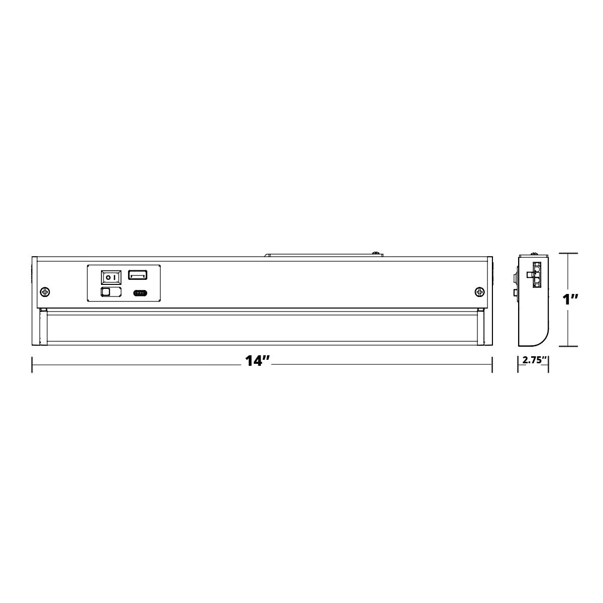 Elena 14-Inch Under Cabinet LED Light, Selectable CCT 2700K to 5000K, 120V, Black