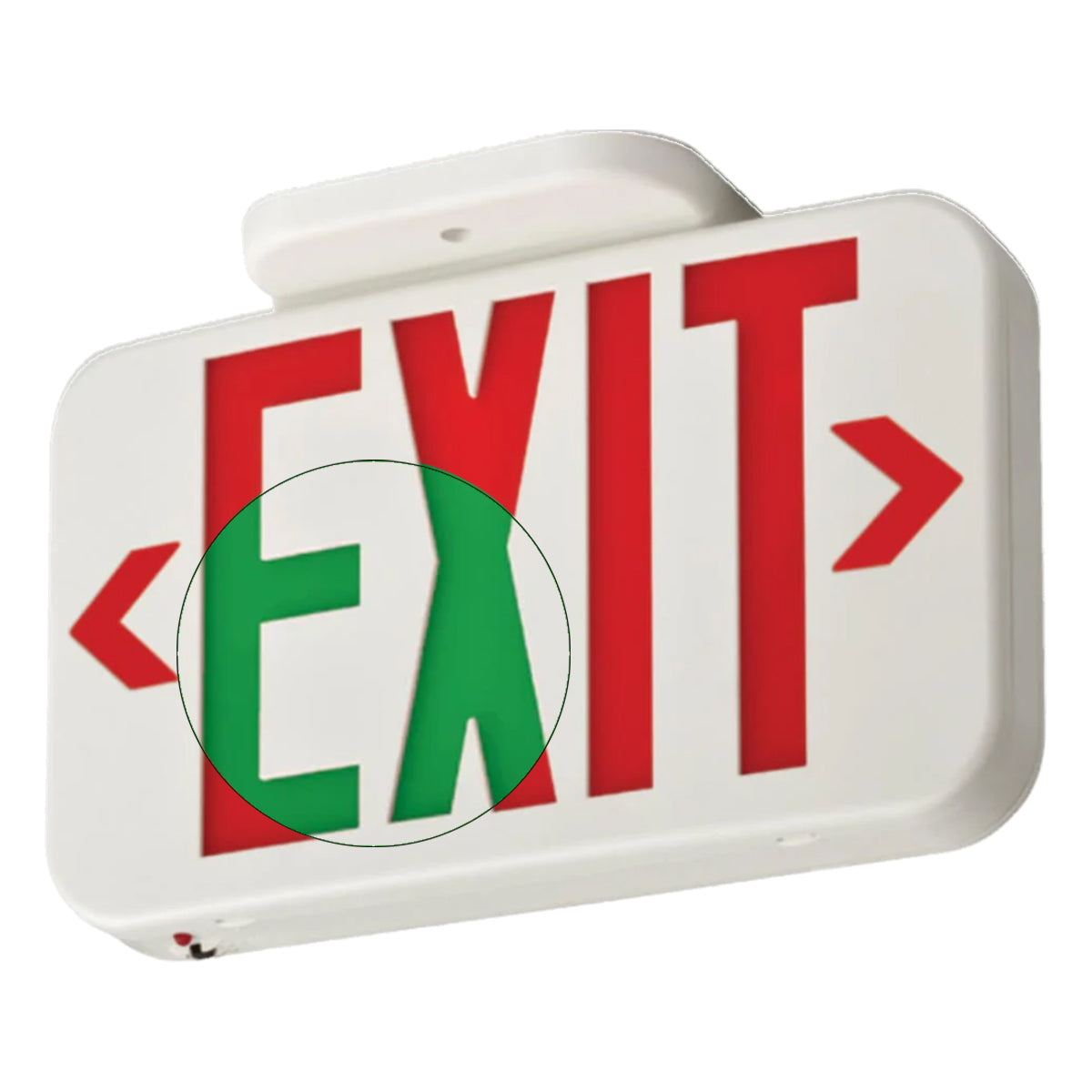 LED Exit Sign, Universal Face with Red/Green Letters, White Finish, Battery Backup Included