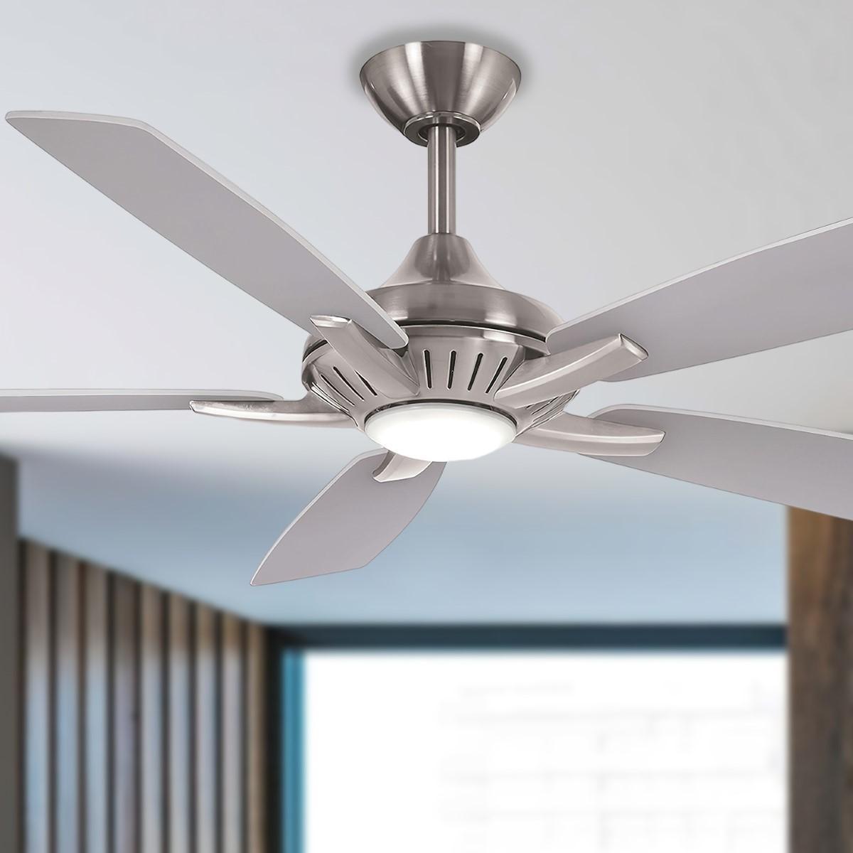 Dyno LED 52" Brushed Nickel Ceiling Fan with Remote, Silver and Aged Wood Blades