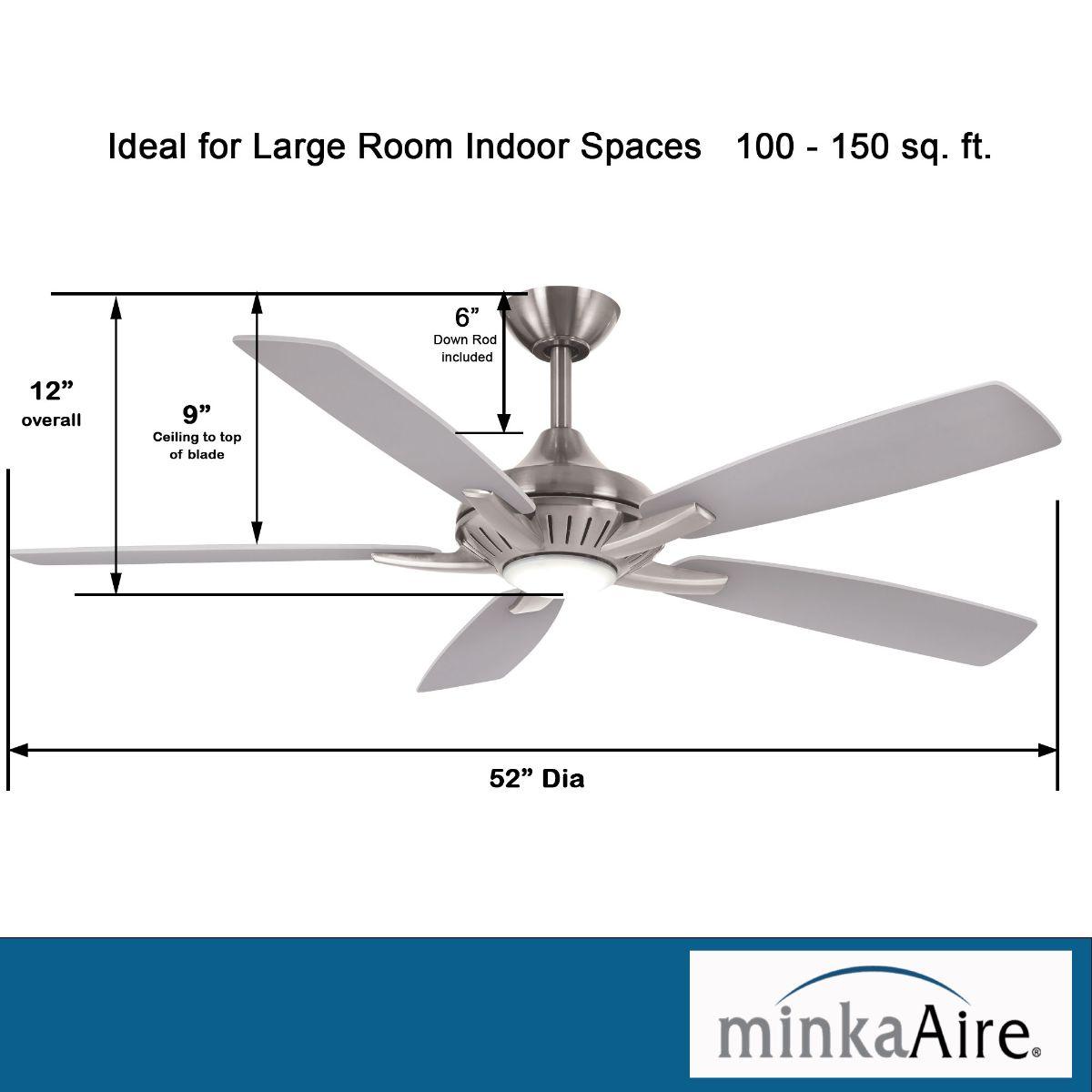 Dyno LED 52" Brushed Nickel Ceiling Fan with Remote, Silver and Aged Wood Blades