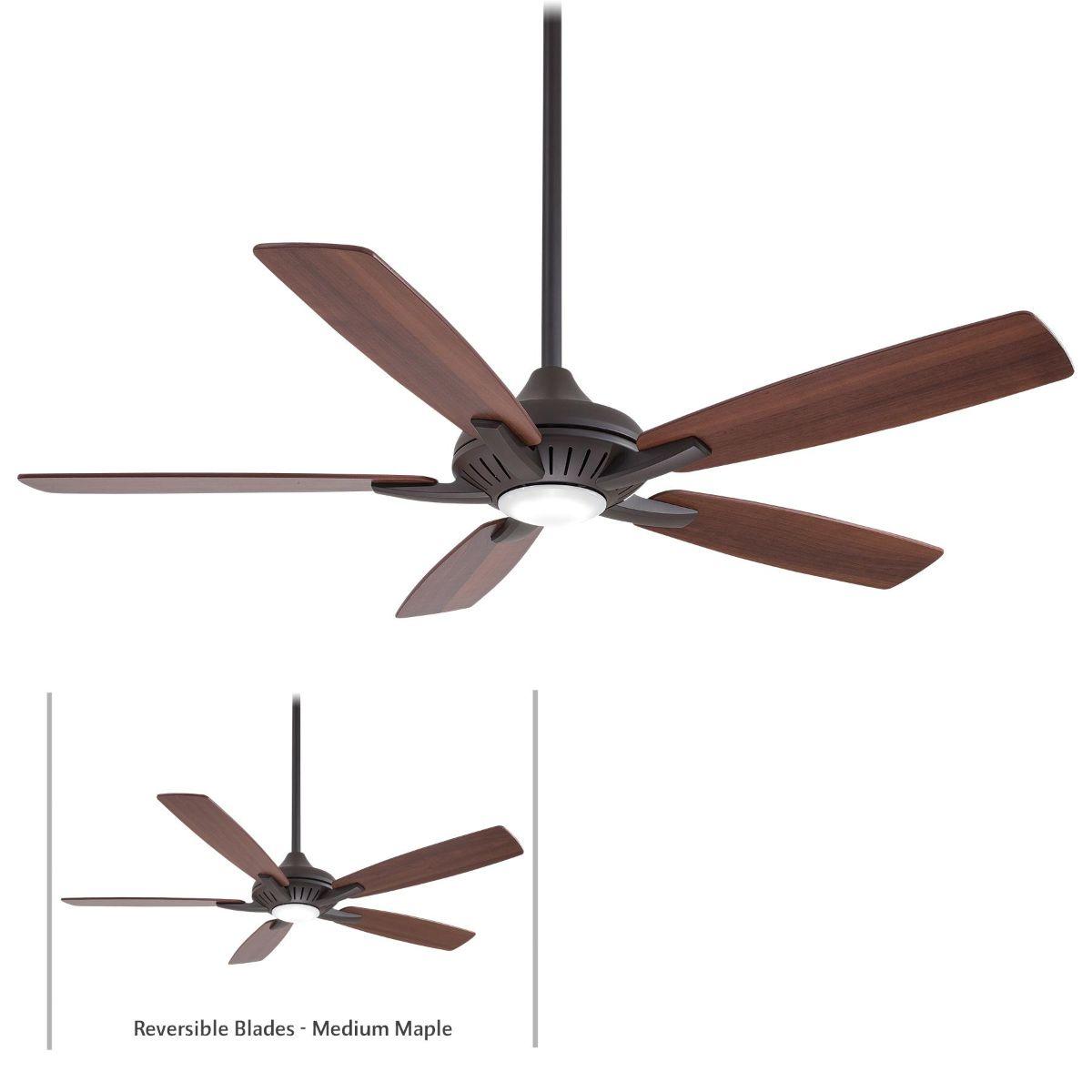 Dyno LED 52" Oil Rubbed Bronze Ceiling Fan with Remote, Medium Maple and Dark Walnut Blades