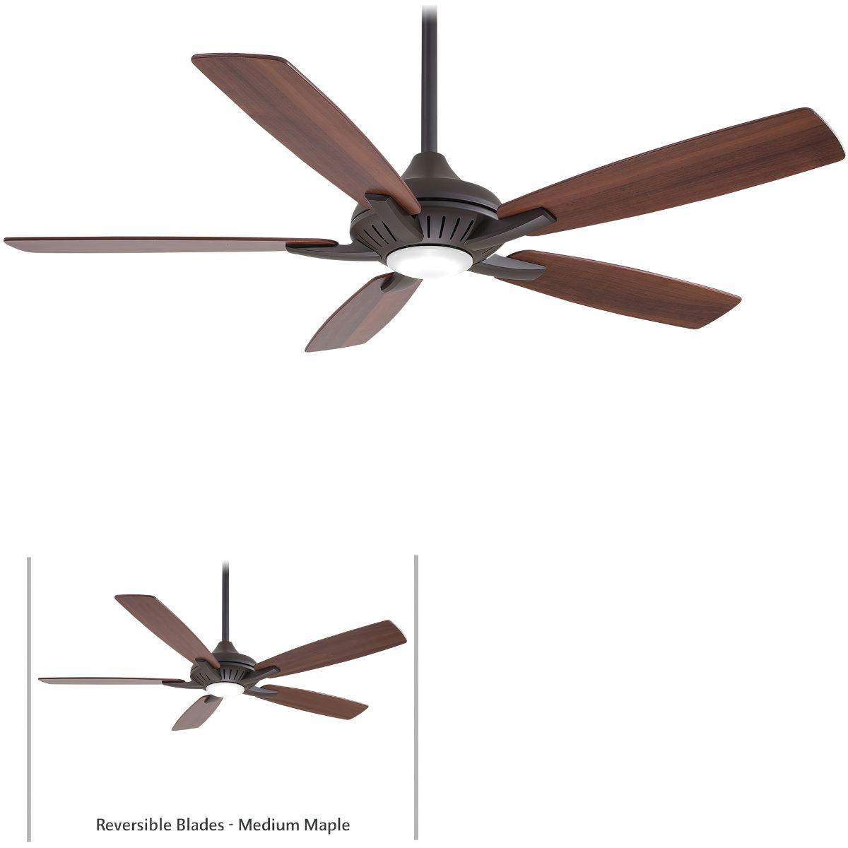 Dyno LED 52" Oil Rubbed Bronze Ceiling Fan with Remote, Medium Maple and Dark Walnut Blades