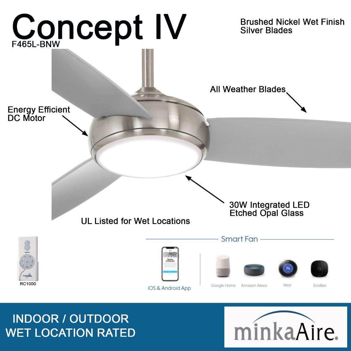 Concept IV 54" Nickel Outdoor LED Smart Ceiling Fan - Bees Lighting