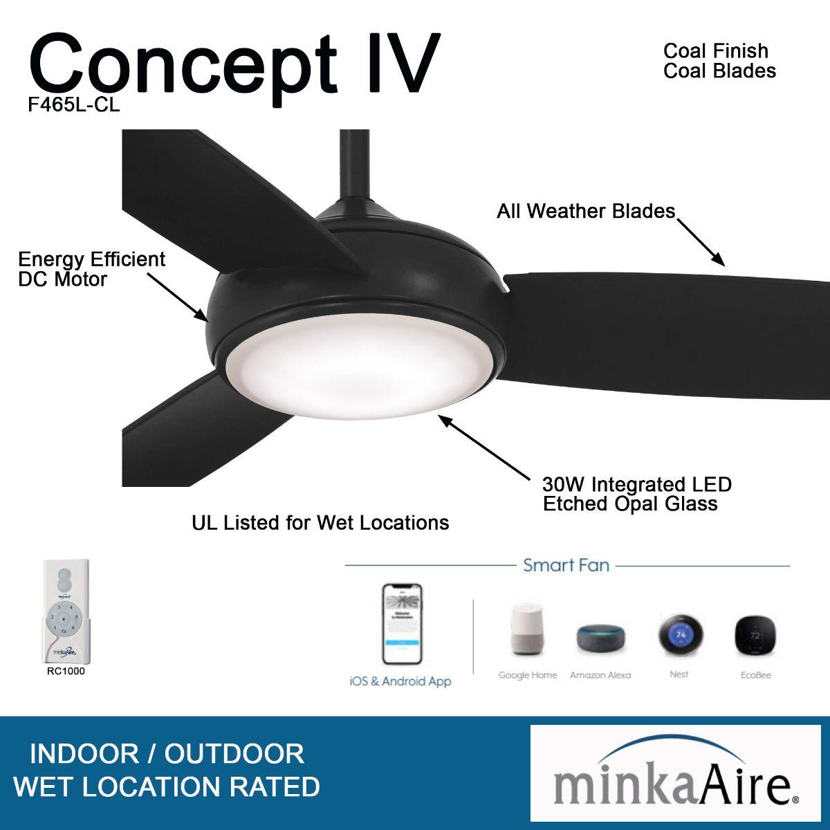 Concept IV 54" Coal Outdoor LED Smart Ceiling Fan - Bees Lighting