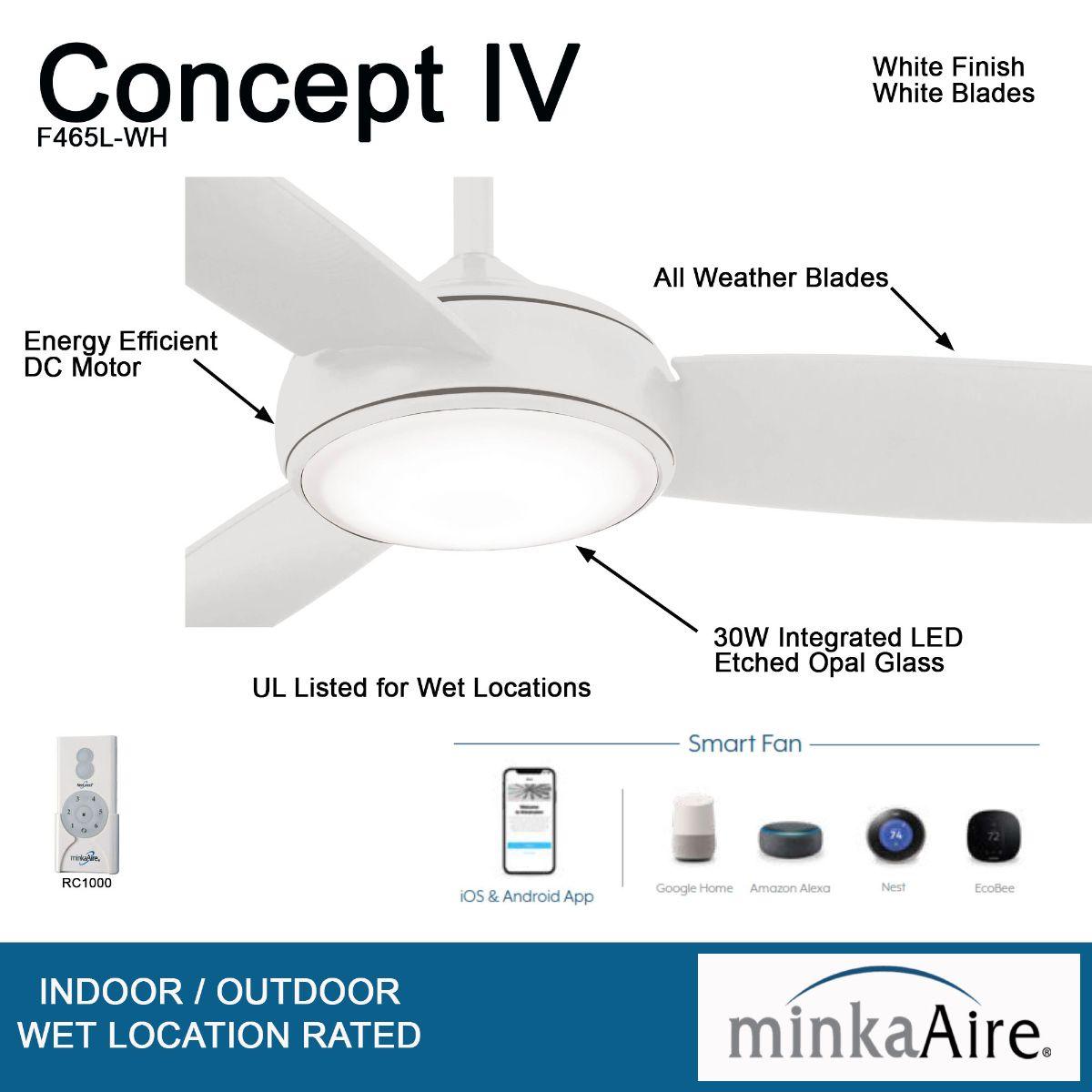 Concept IV 54" White Outdoor LED Smart Ceiling Fan - Bees Lighting