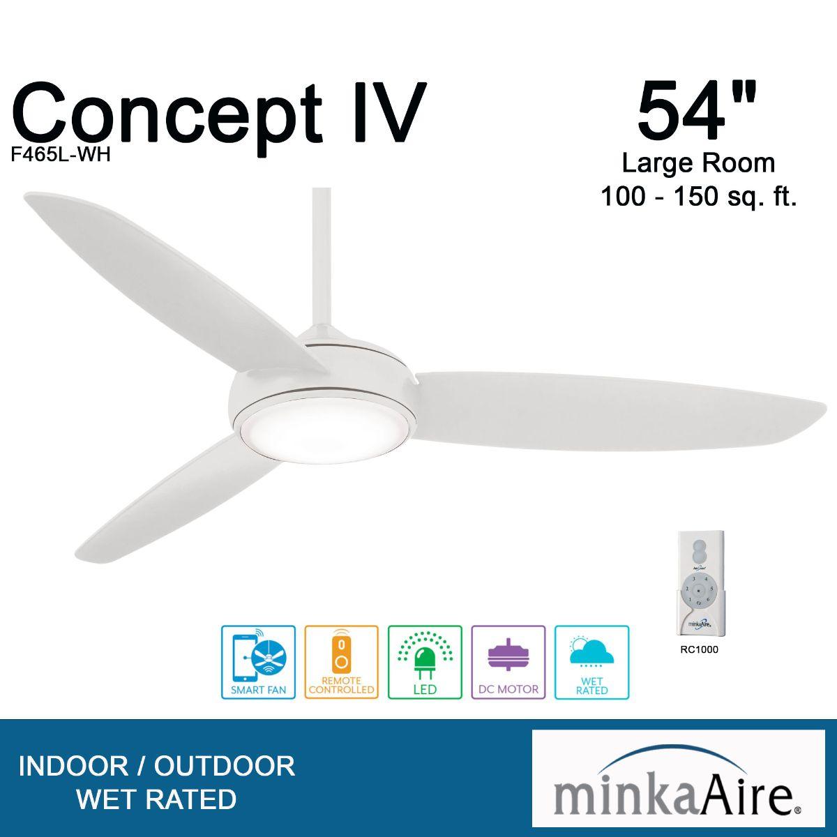 Concept IV 54" White Outdoor LED Smart Ceiling Fan - Bees Lighting