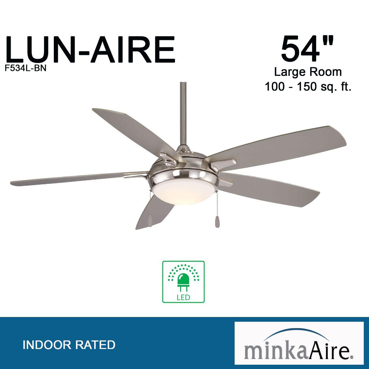 Lun-Aire LED 54" Nickel Ceiling Fan with Pull Chain - Bees Lighting