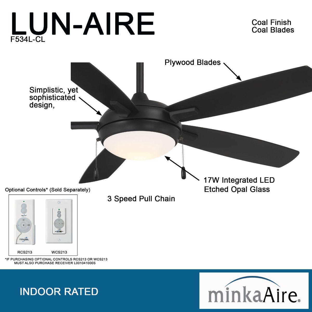 Lun-Aire LED 54" Coal Ceiling Fan with Pull Chain