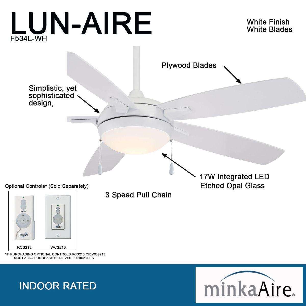 Lun-Aire LED 54" White Ceiling Fan with Pull Chain