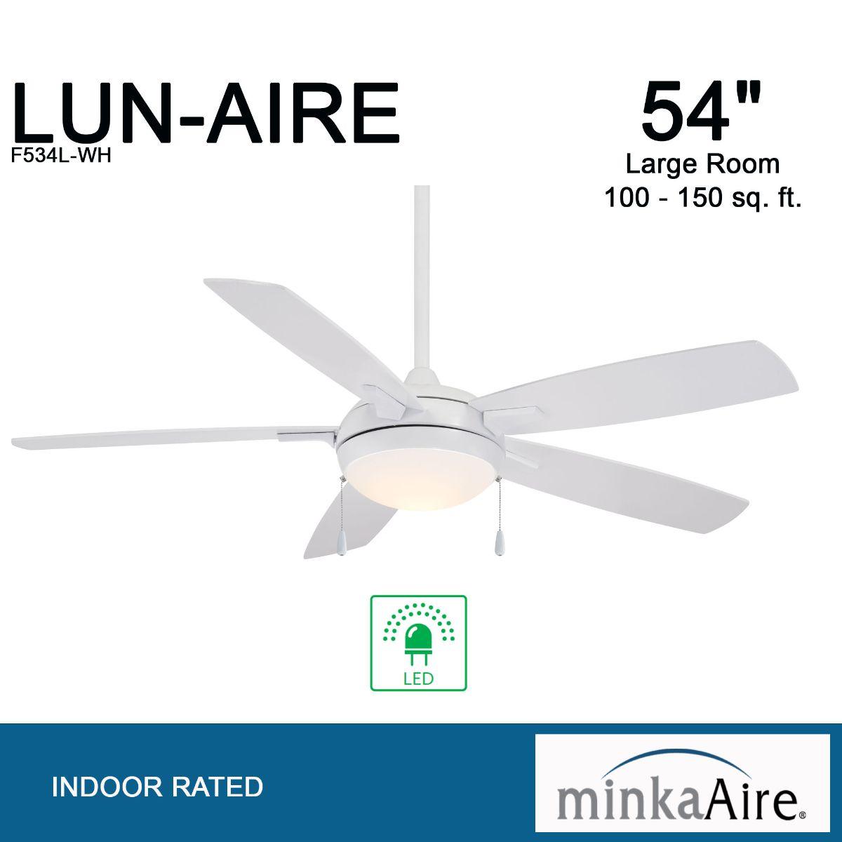 Lun-Aire LED 54" White Ceiling Fan with Pull Chain