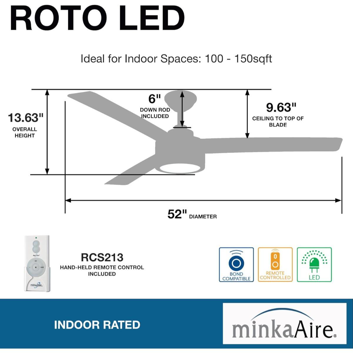 Roto LED 52" Aluminum Ceiling Fan with Etched Lens - Bees Lighting