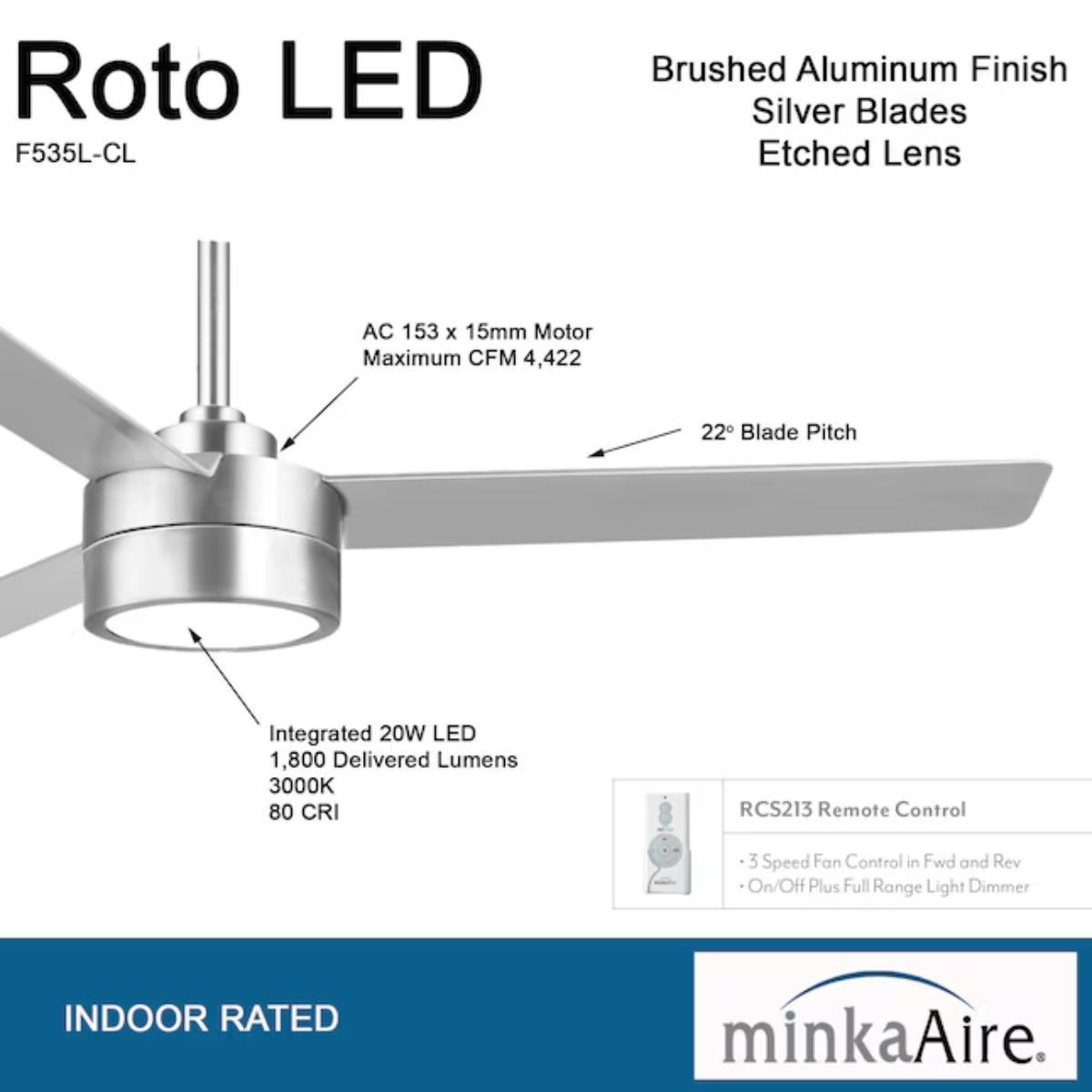 Roto LED 52" Aluminum Ceiling Fan with Etched Lens - Bees Lighting