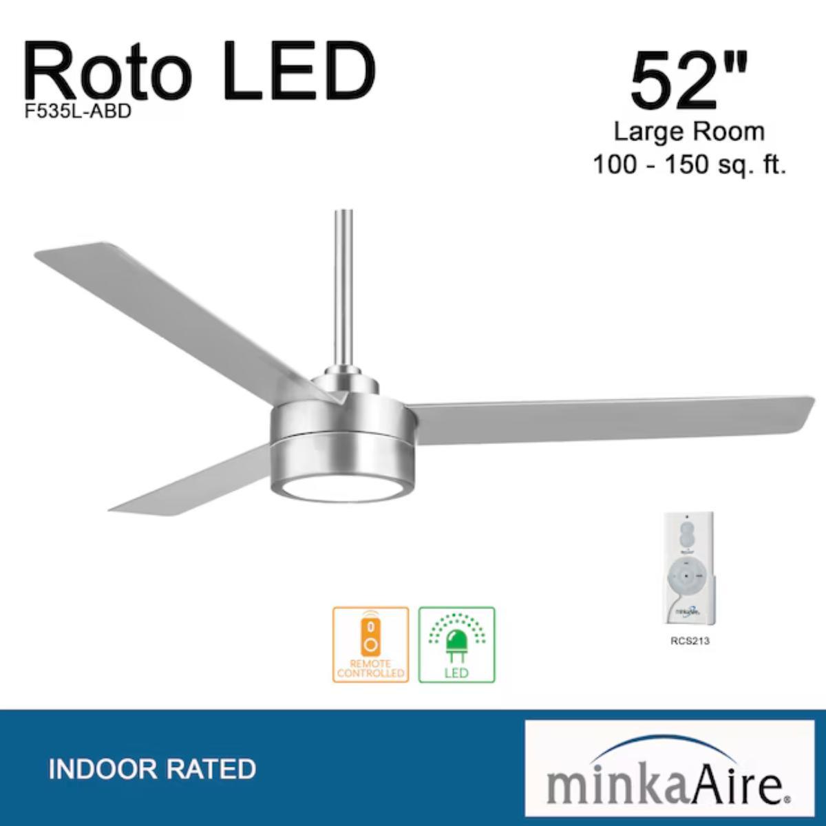 Roto LED 52" Aluminum Ceiling Fan with Etched Lens - Bees Lighting