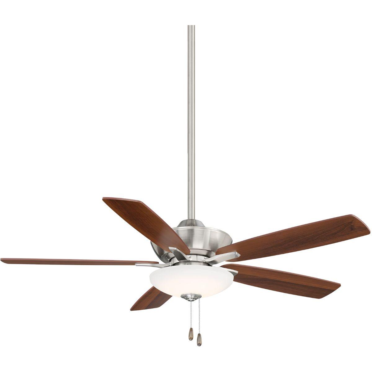 Minute LED 52" Nickel Ceiling Fan with Pull Chain, Medium Maple and Dark Walnut Blades - Bees Lighting