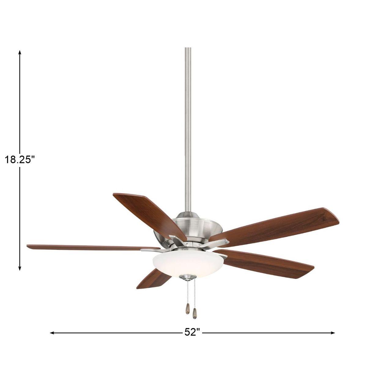 Minute LED 52" Nickel Ceiling Fan with Pull Chain, Medium Maple and Dark Walnut Blades - Bees Lighting