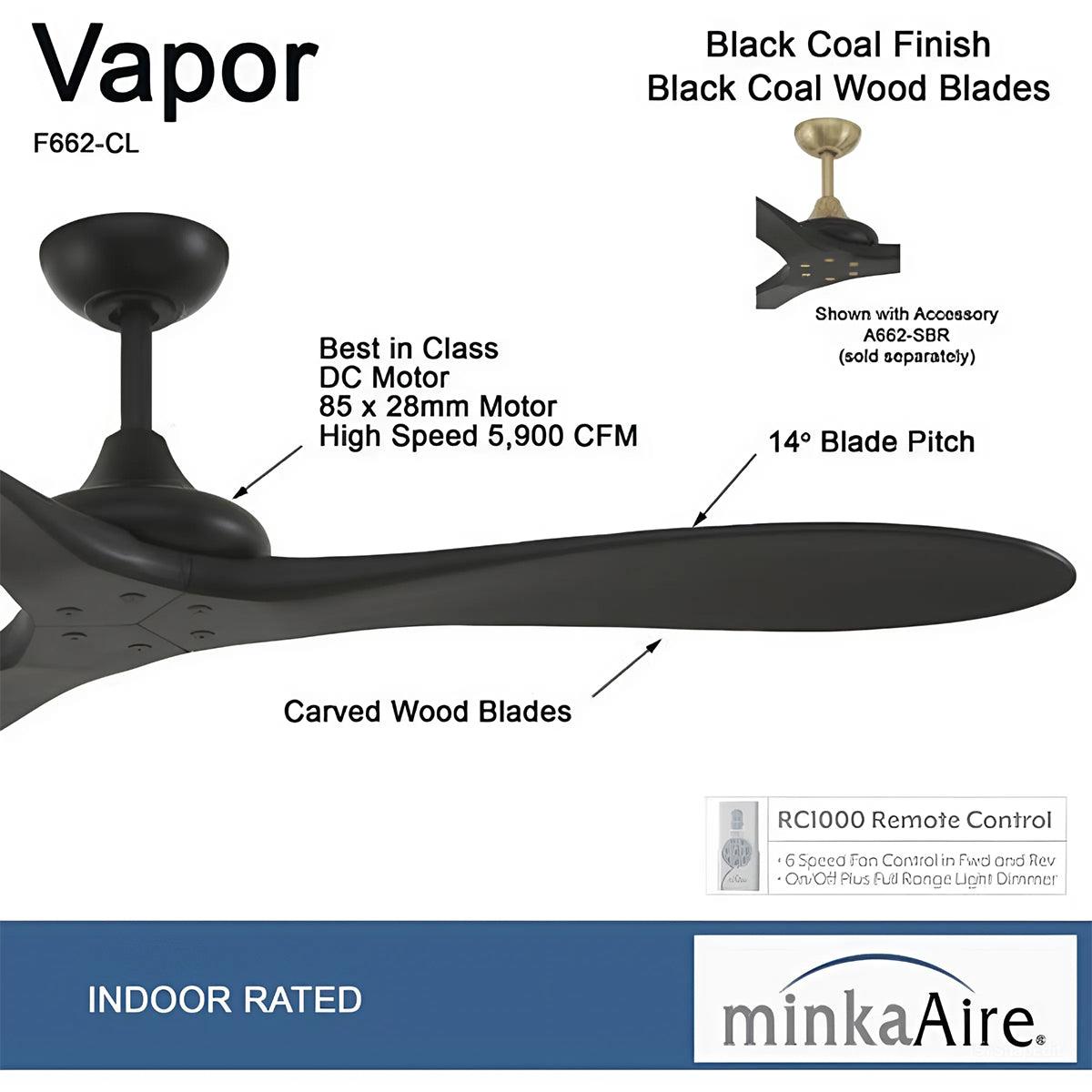 Vapor 60 Inch Ceiling Fan with Remote, Coal Finish - Bees Lighting