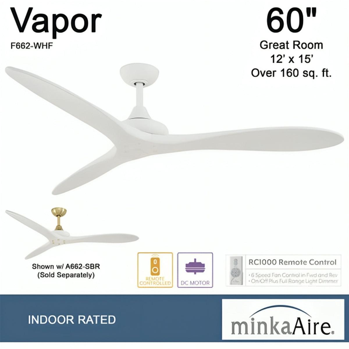 Vapor 60 Inch Ceiling Fan with Remote, Flat White Finish - Bees Lighting